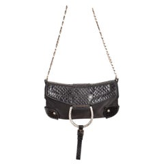 Dolce & Gabbana 2000'S Python Skin & Swarovski Crystal Black Satin Shoulder Bag