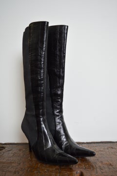 DOLCE & GABBANA 2000s Sexy Patent Black shiny Leather Stiletto Knee Boots
