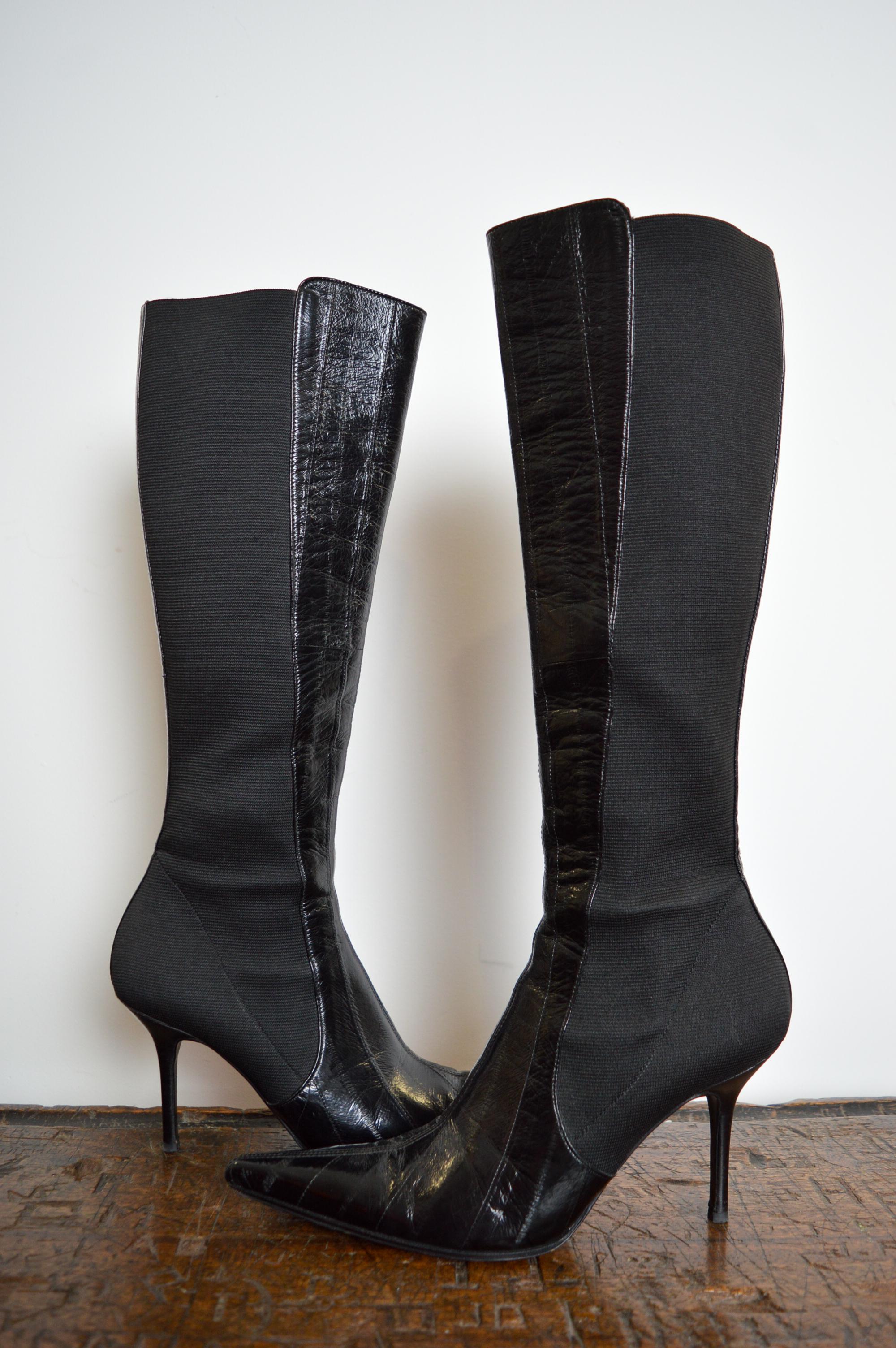 DOLCE & GABBANA 2000s Sexy Patent Black shiny Leather Stiletto Knee Boots For Sale 4