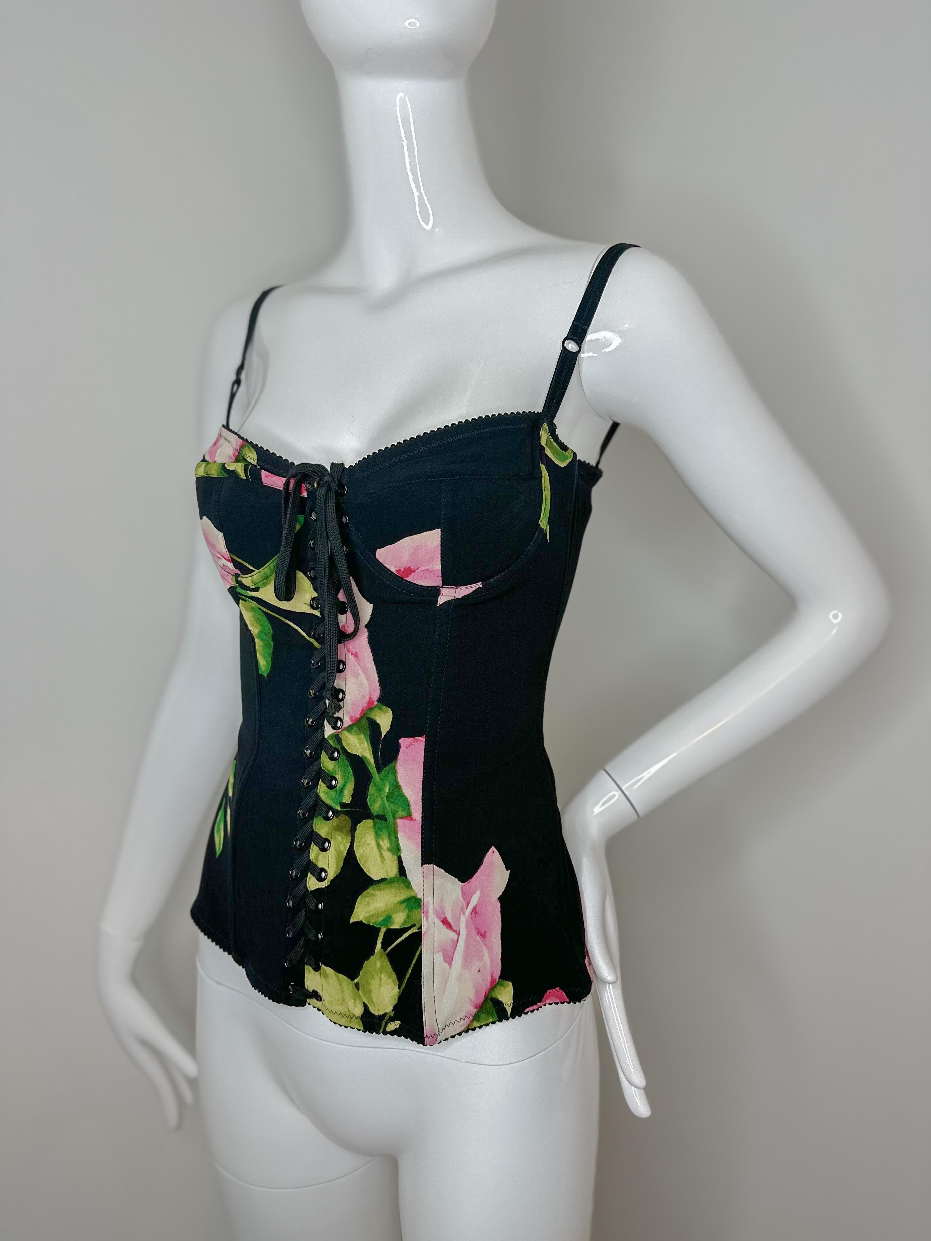 Dolce Gabbana 2000’s silk floral bustier top In Good Condition For Sale In Annandale, VA