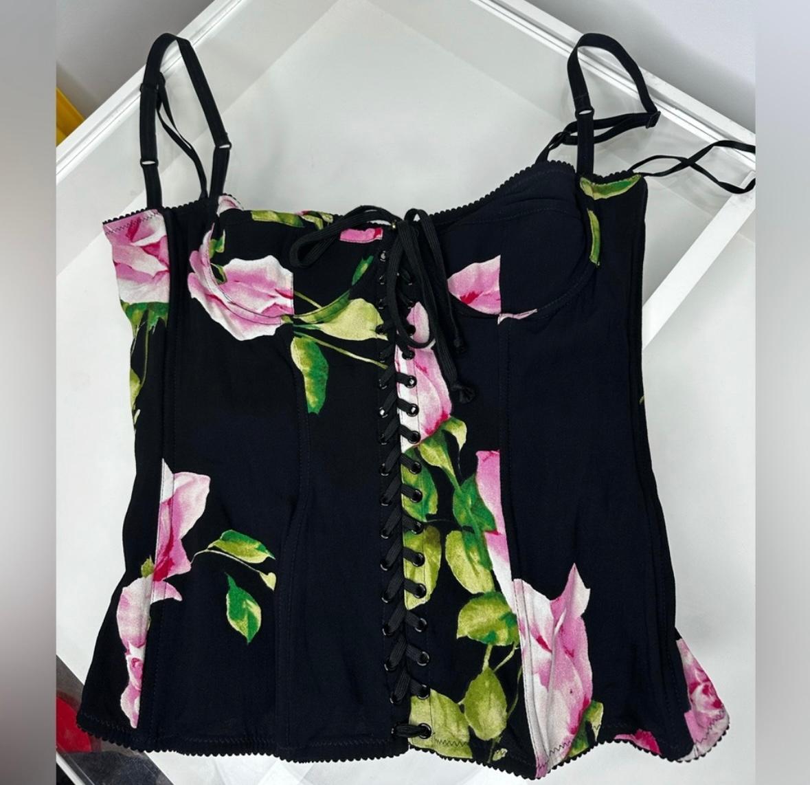 Dolce Gabbana 2000’s silk floral bustier top For Sale 1