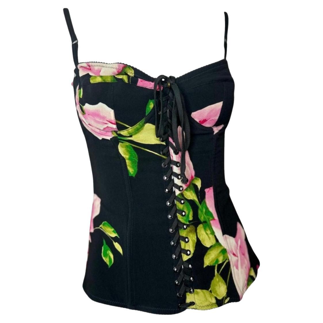 Dolce Gabbana 2000’s silk floral bustier top For Sale