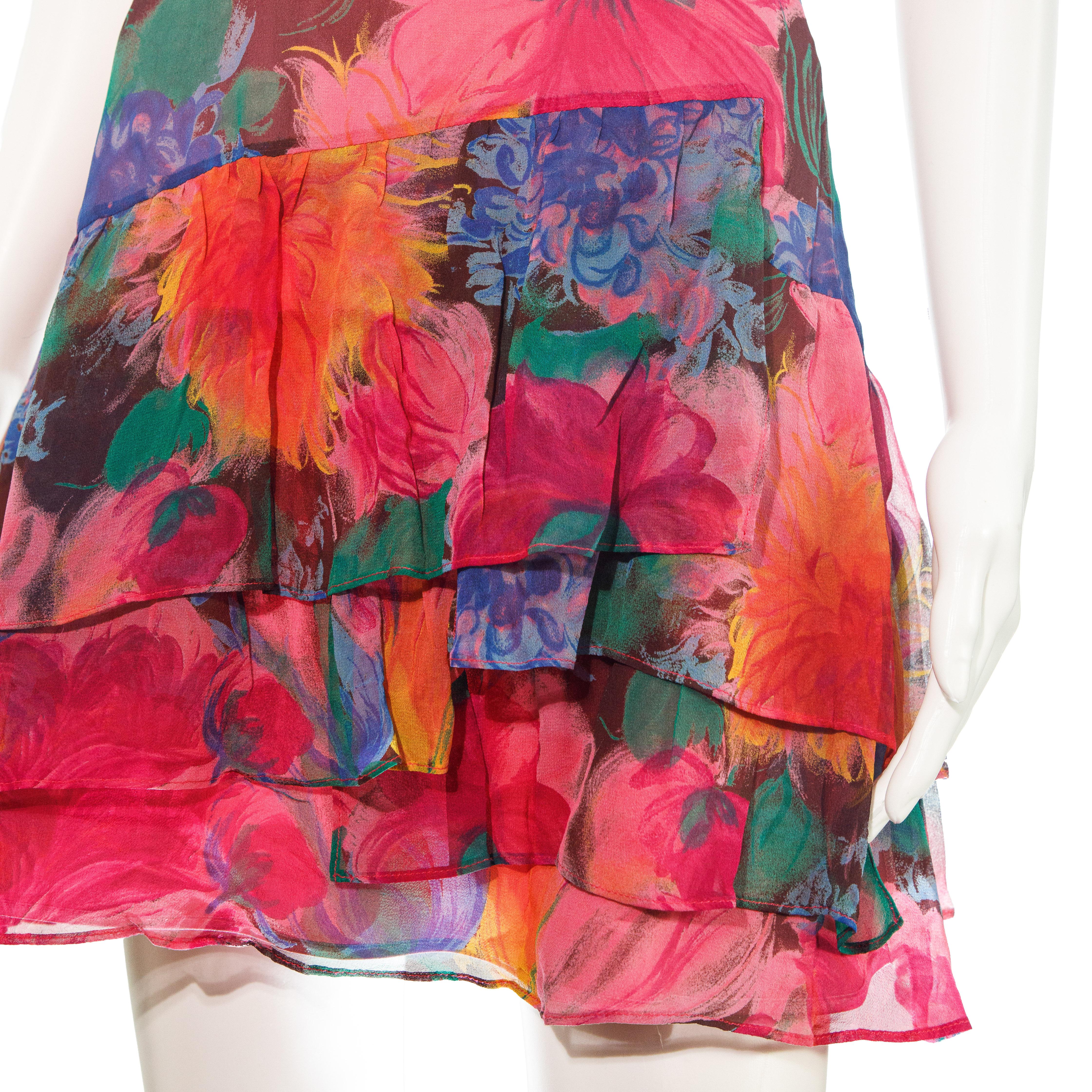 Women's Dolce & Gabbana 2000s Silk Ruffle Flower Print Mini Dress