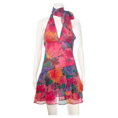 Dolce & Gabbana 2000s Silk Ruffle Flower Print Mini Dress