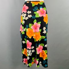 DOLCE & GABBANA 2000s Size M Black Multi Color Polyester Floral Side Zipper Swim Coverup Skirt