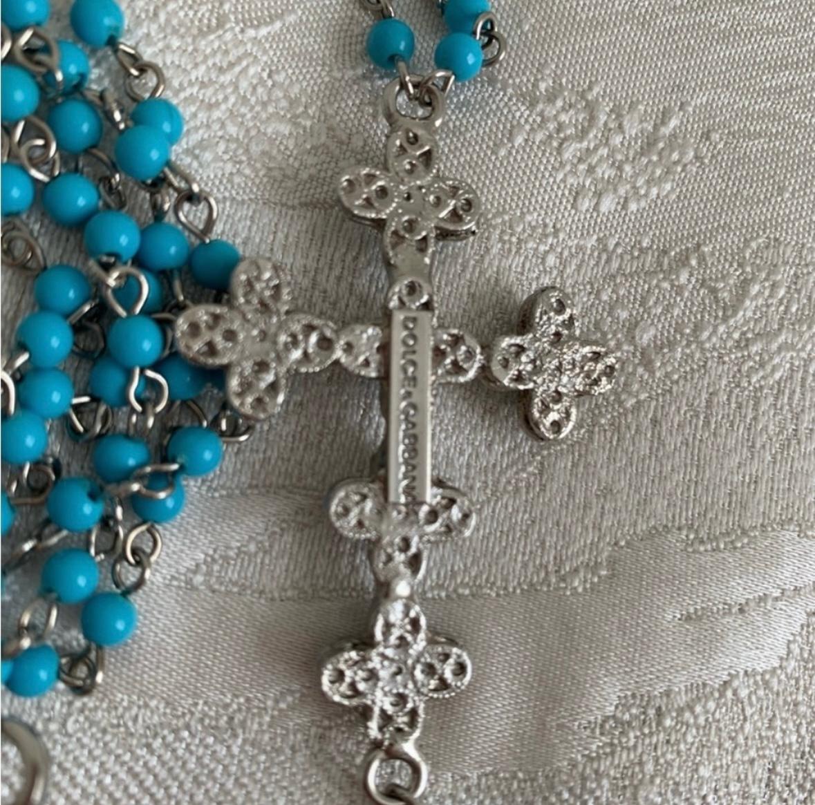 Dolce Gabbana 2000’s turquoise cross necklace  In Good Condition For Sale In Annandale, VA