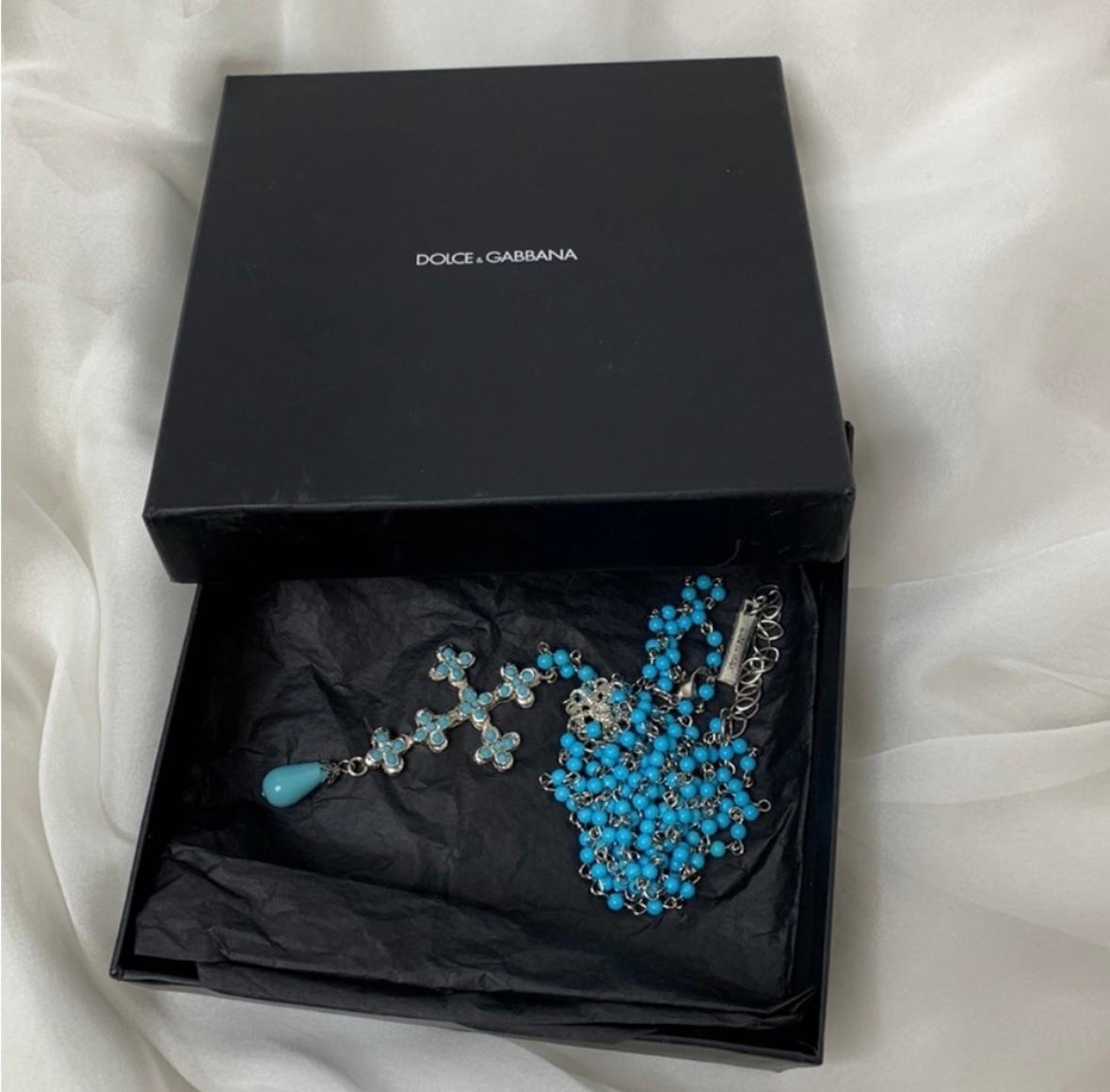 Dolce Gabbana 2000’s turquoise cross necklace  For Sale 2