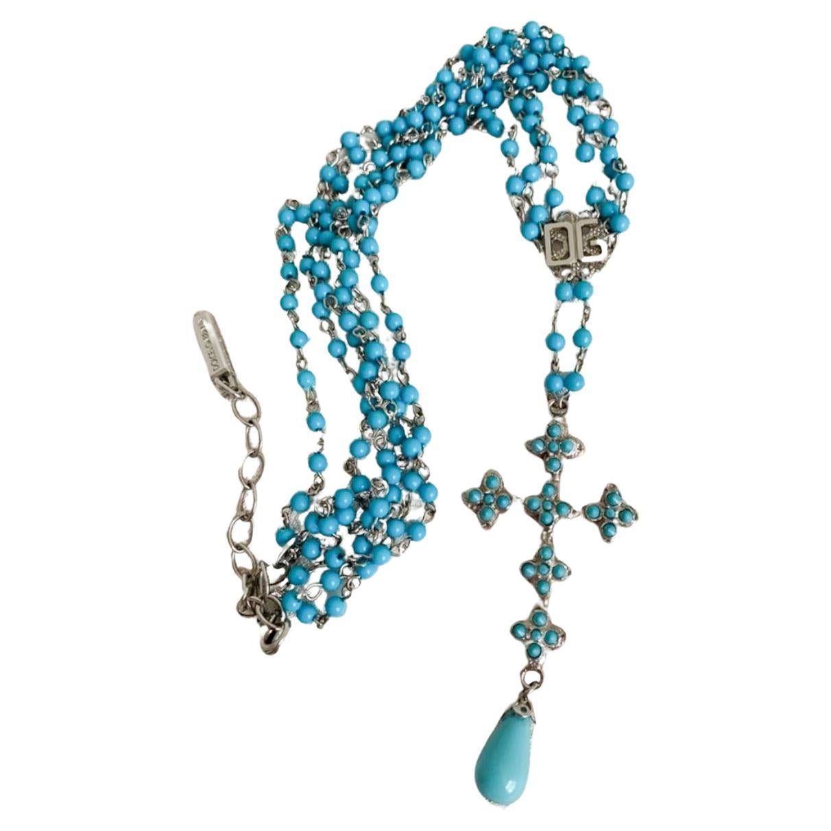 Dolce Gabbana 2000’s turquoise cross necklace  For Sale