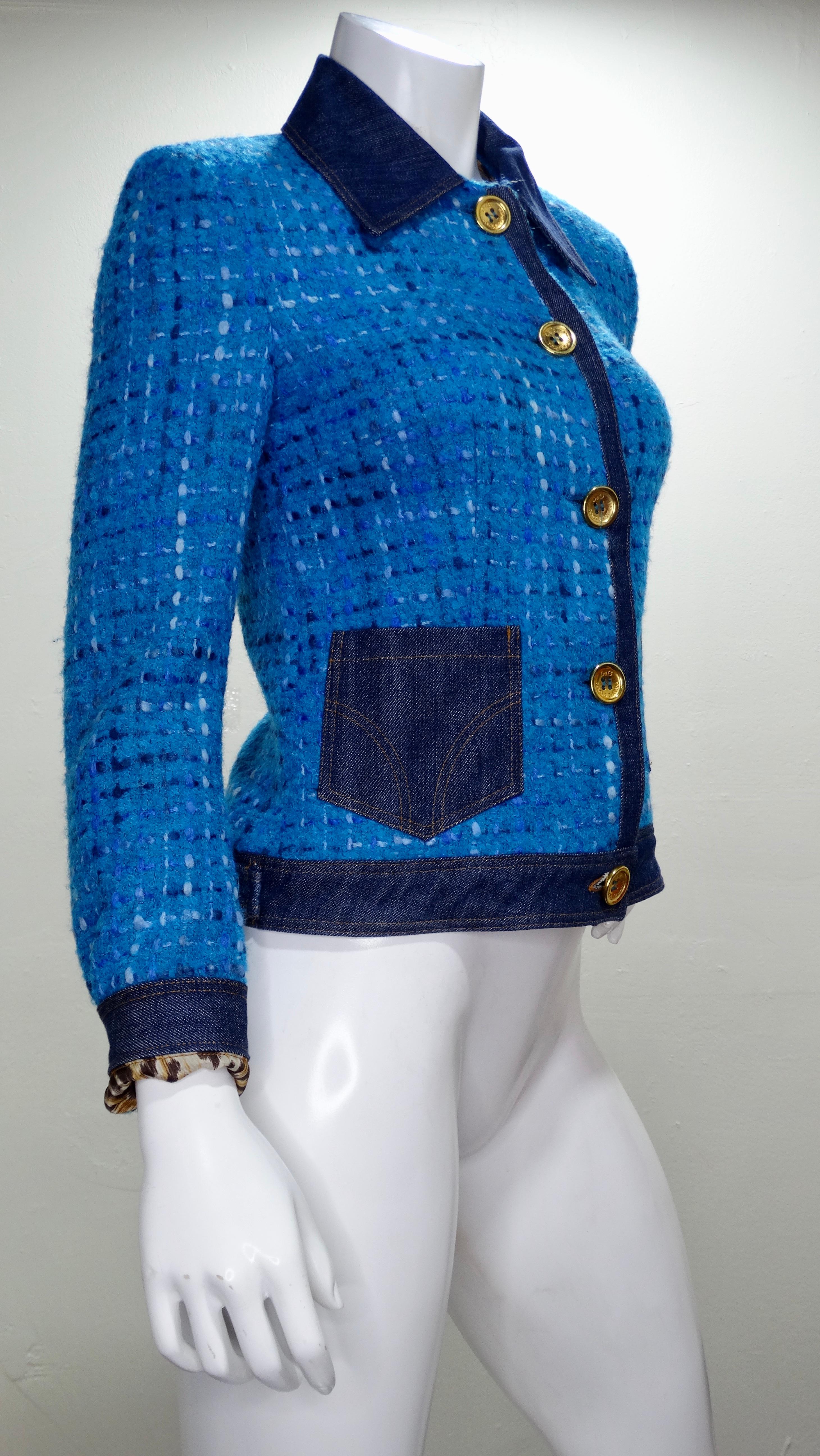 Blue Dolce & Gabbana 2000s Tweed Denim Jacket 