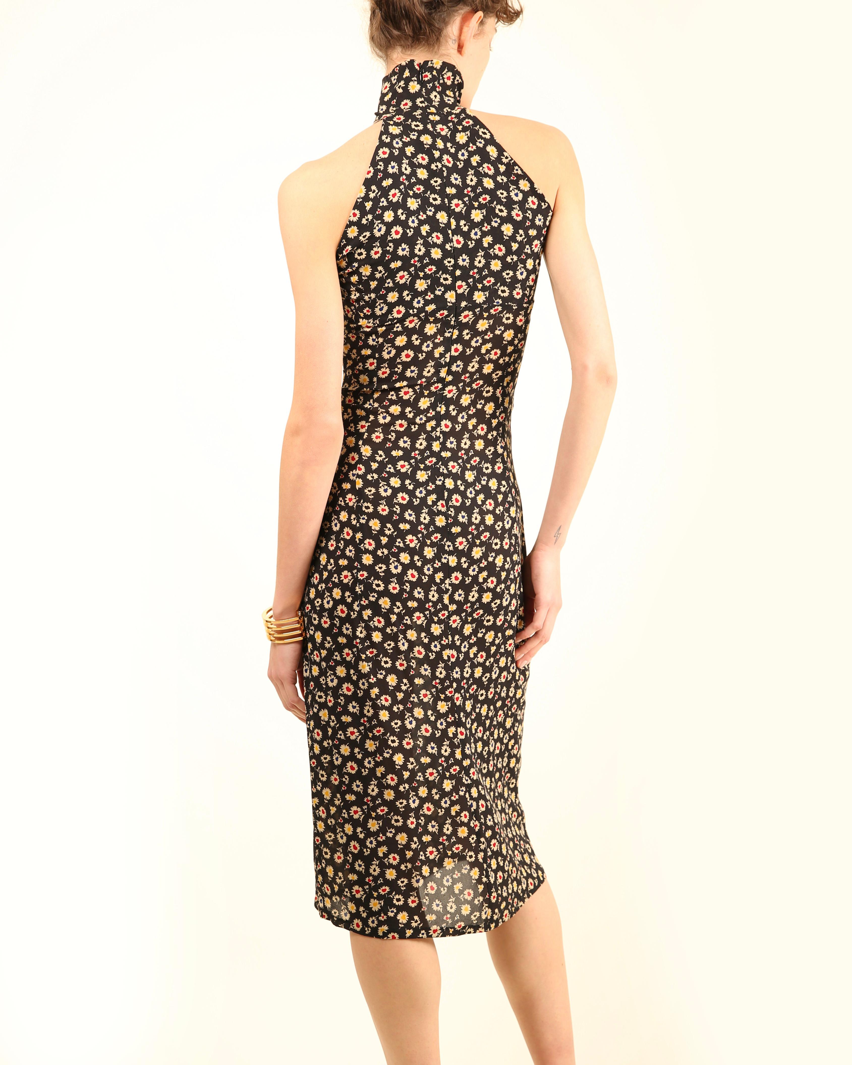 Robe midi col bénitier Dolce & Gabbana 2001 en soie noire à imprimé floral marguerite XS en vente 8