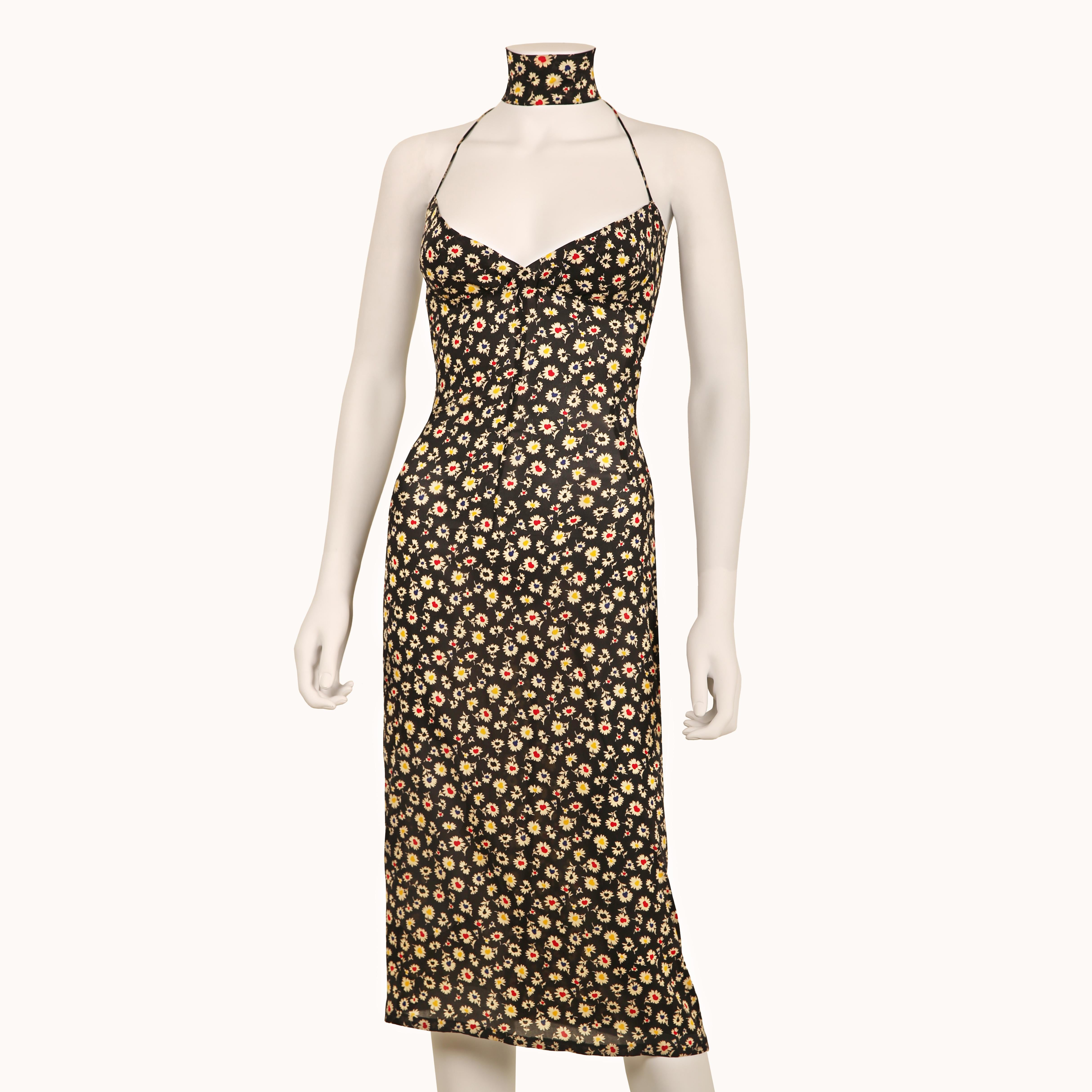 Robe midi col bénitier Dolce & Gabbana 2001 en soie noire à imprimé floral marguerite XS en vente 9