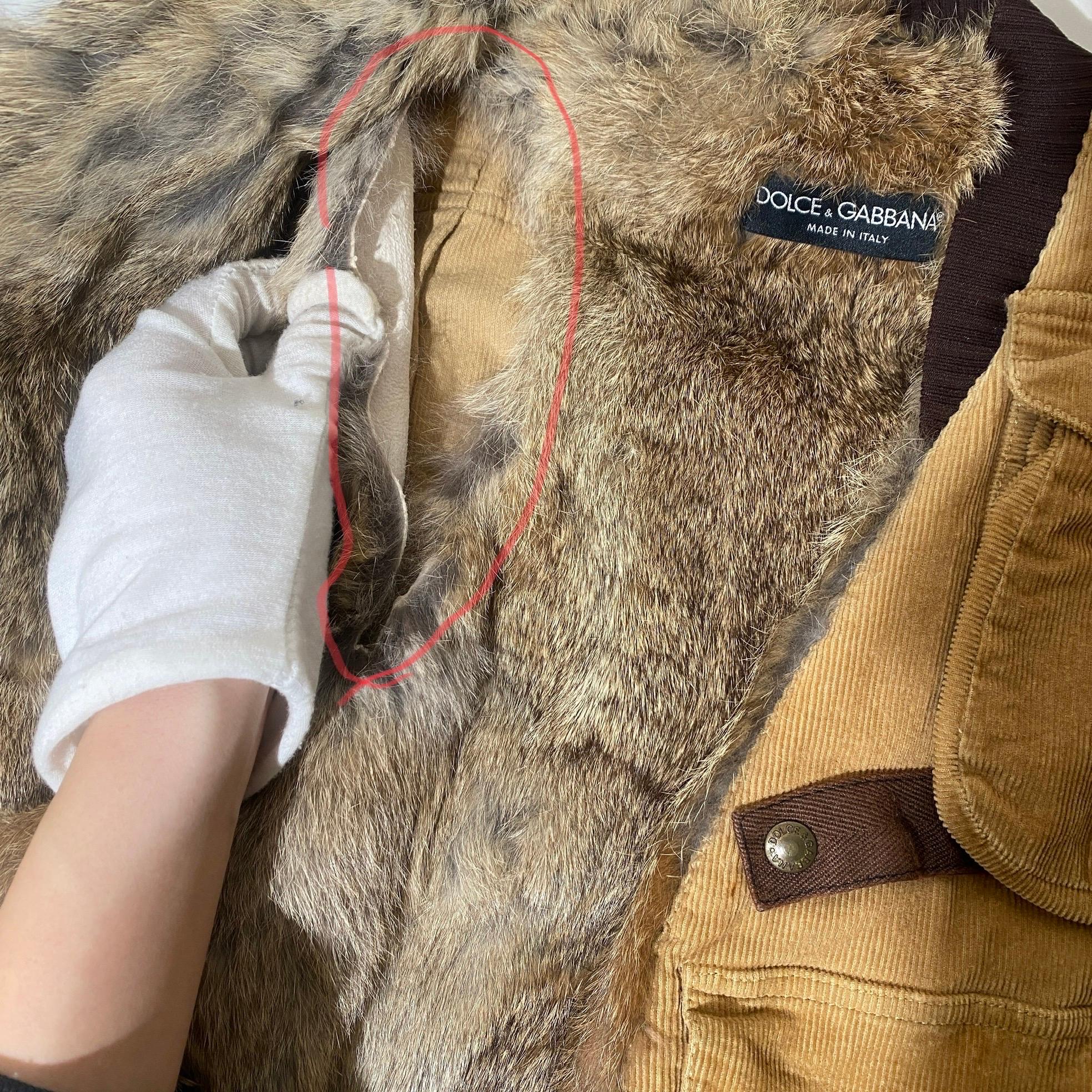 Dolce & Gabbana 2002 AW Tan Corduroy Cargo Fur Vest In Good Condition For Sale In Los Angeles, CA