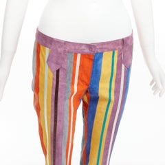 DOLCE GABBANA 2002 Vintage Runway rainbow suede patchwork straight pants Gisele