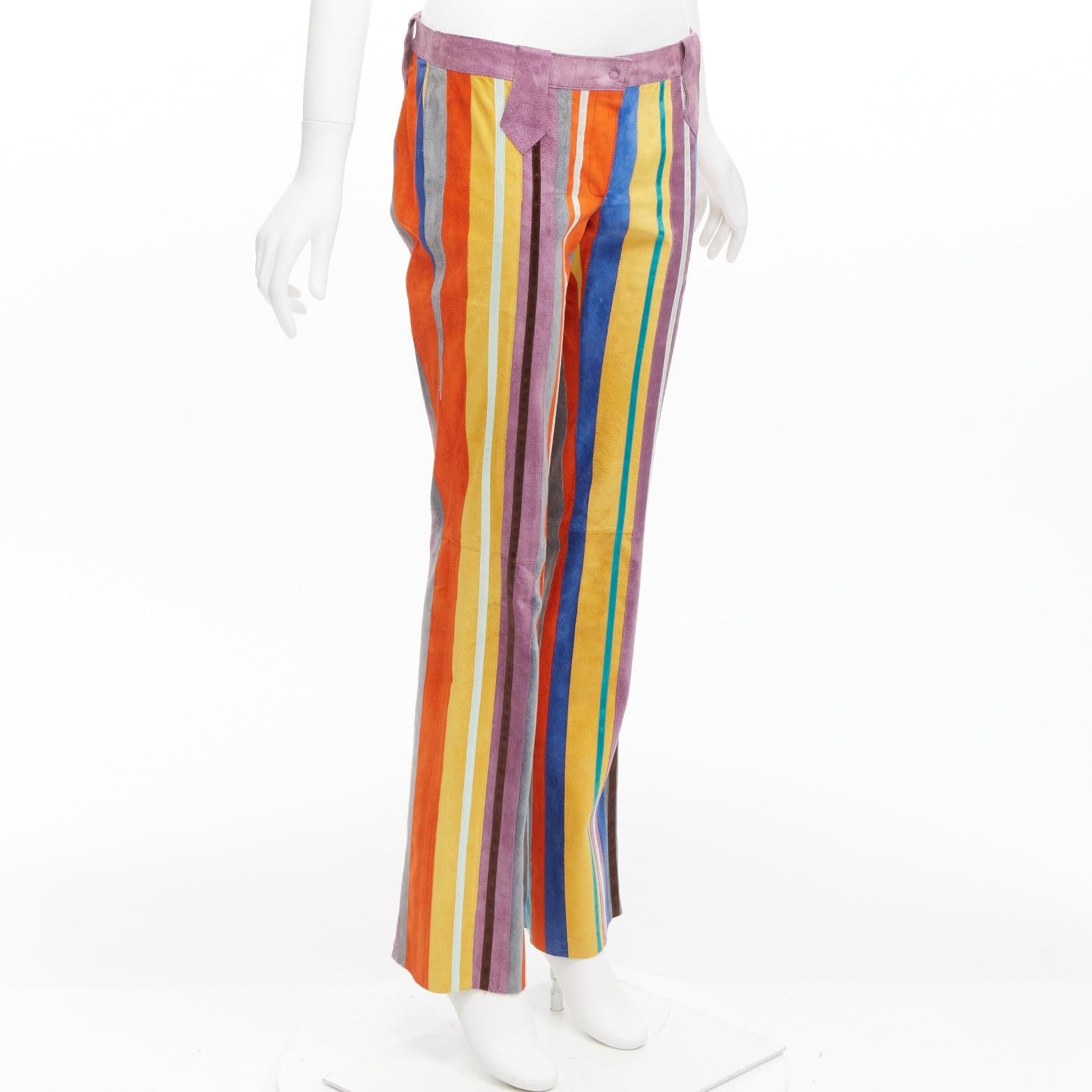 DOLCE GABBANA 2002 Vintage Runway rainbow suede patchwork straight pants Gisele In Good Condition In Hong Kong, NT