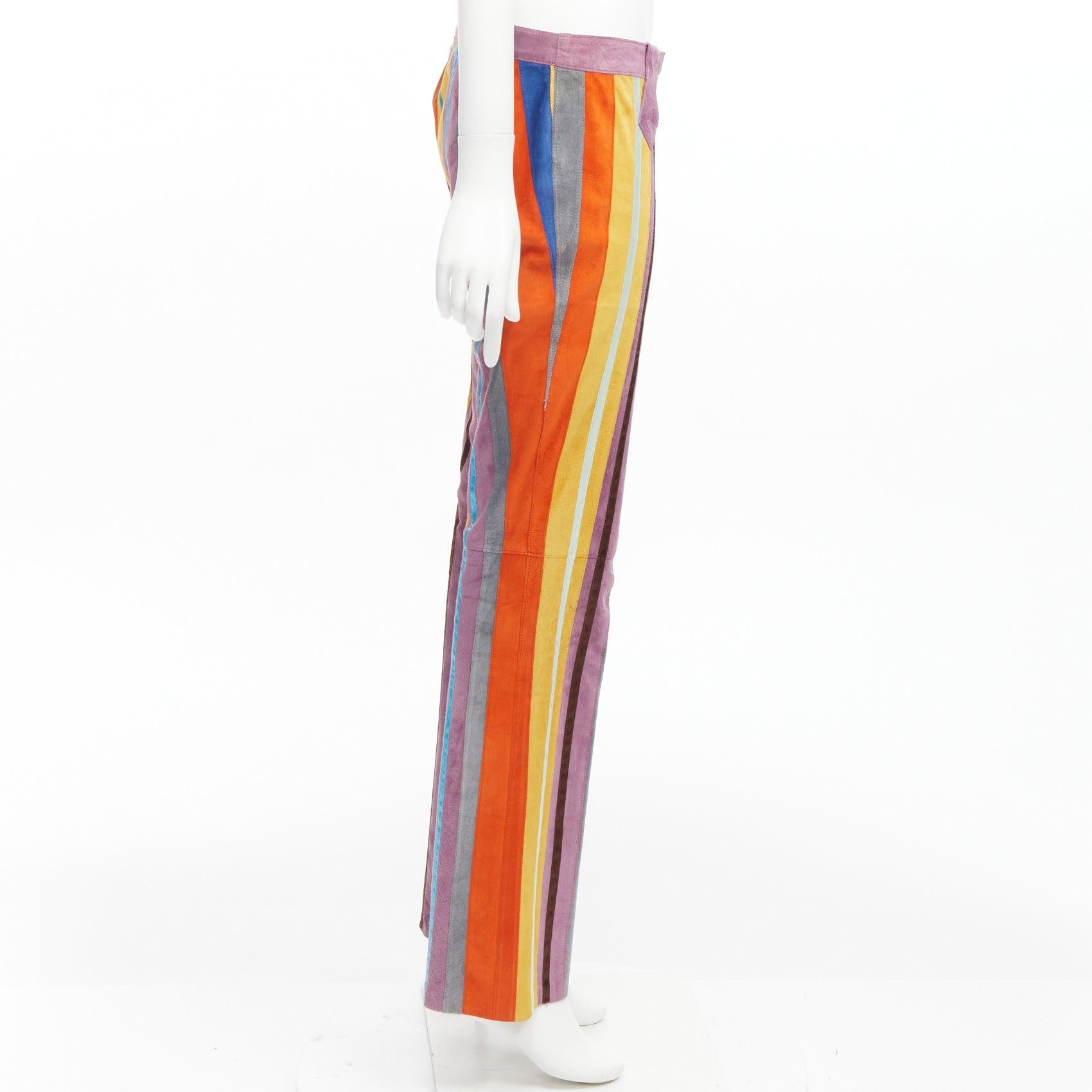 Women's DOLCE GABBANA 2002 Vintage Runway rainbow suede patchwork straight pants Gisele