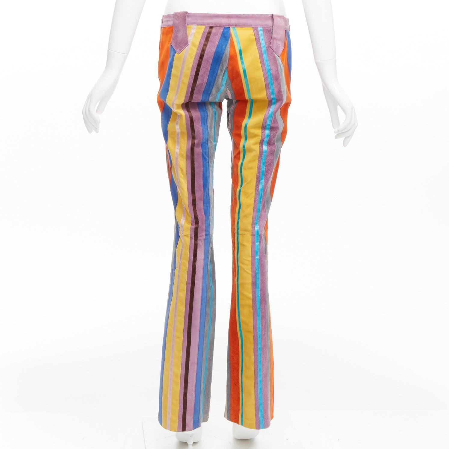 DOLCE GABBANA 2002 Vintage Runway rainbow suede patchwork straight pants Gisele 1