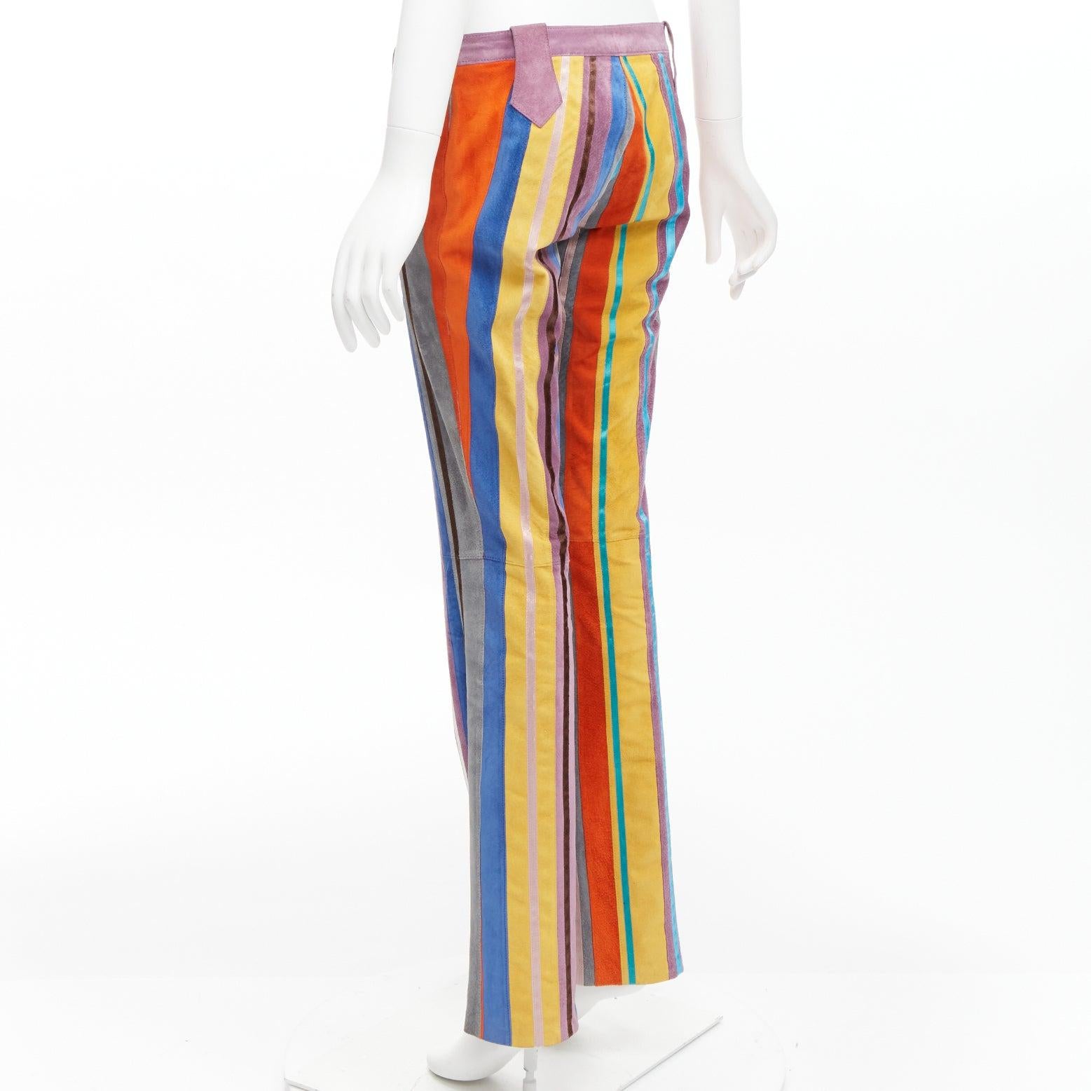 DOLCE GABBANA 2002 Vintage Runway rainbow suede patchwork straight pants Gisele 2