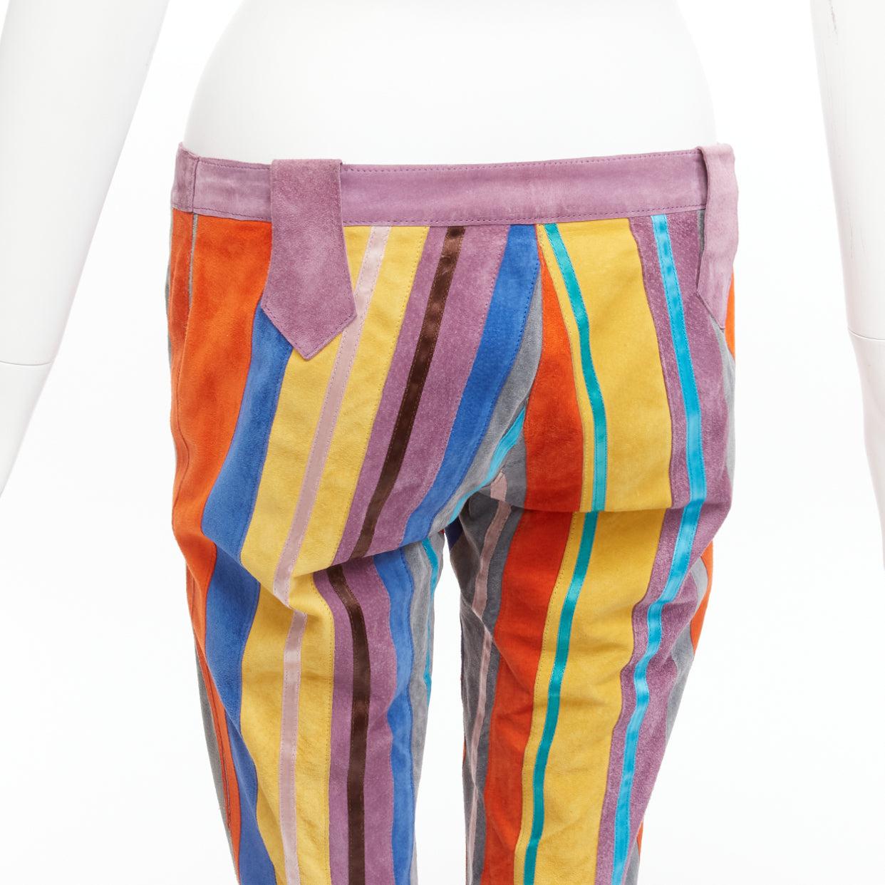 DOLCE GABBANA 2002 Vintage Runway rainbow suede patchwork straight pants Gisele 3