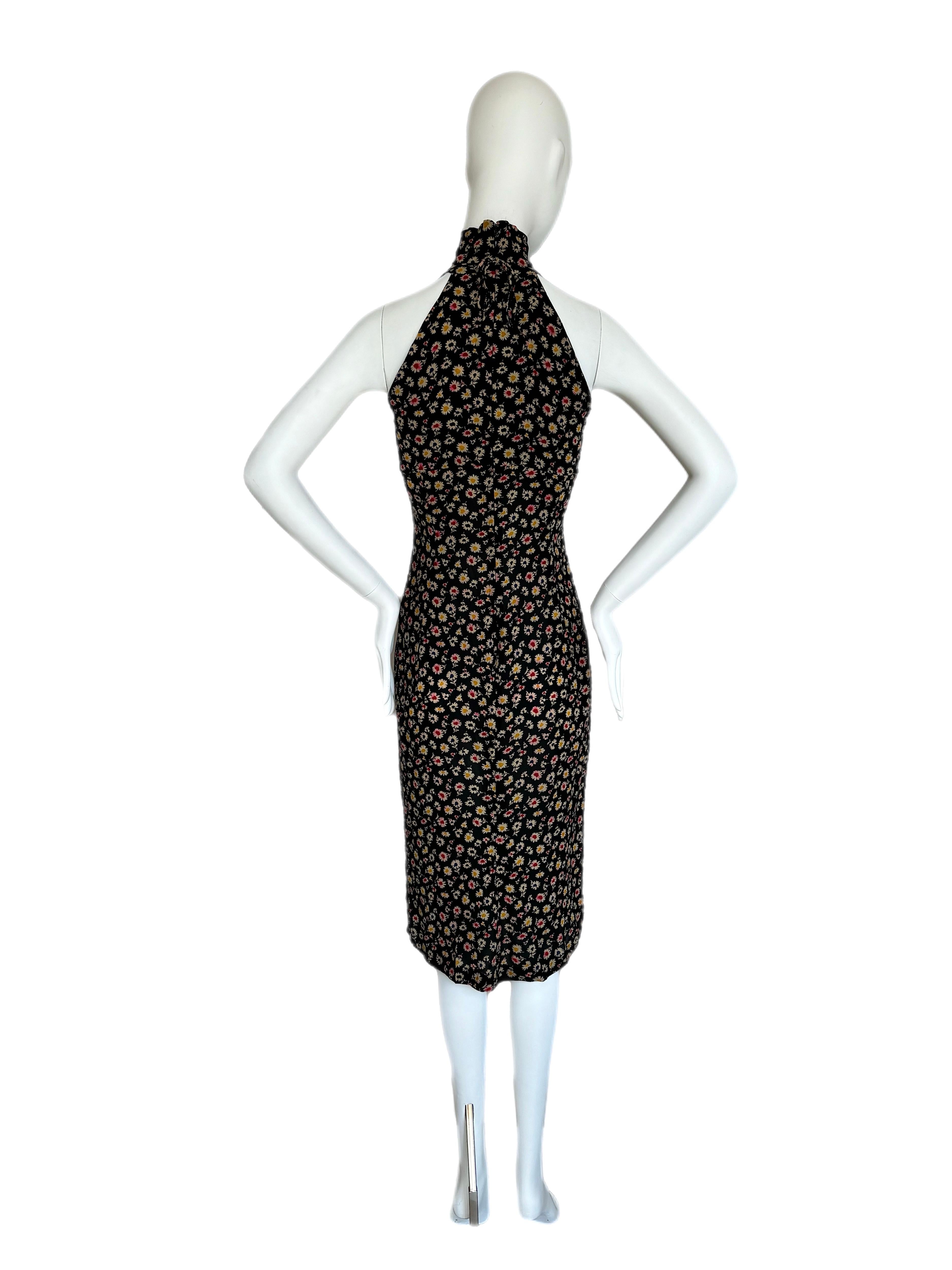 DOLCE & GABBANA 2001 Vintage Silk Floral Choker Dress In Excellent Condition In Leonardo, NJ