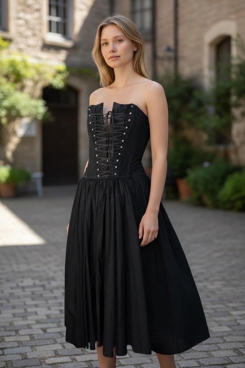 DOLCE and GABBANA 2002 Y2K Black Hourglass Boned Corset Lace Up
