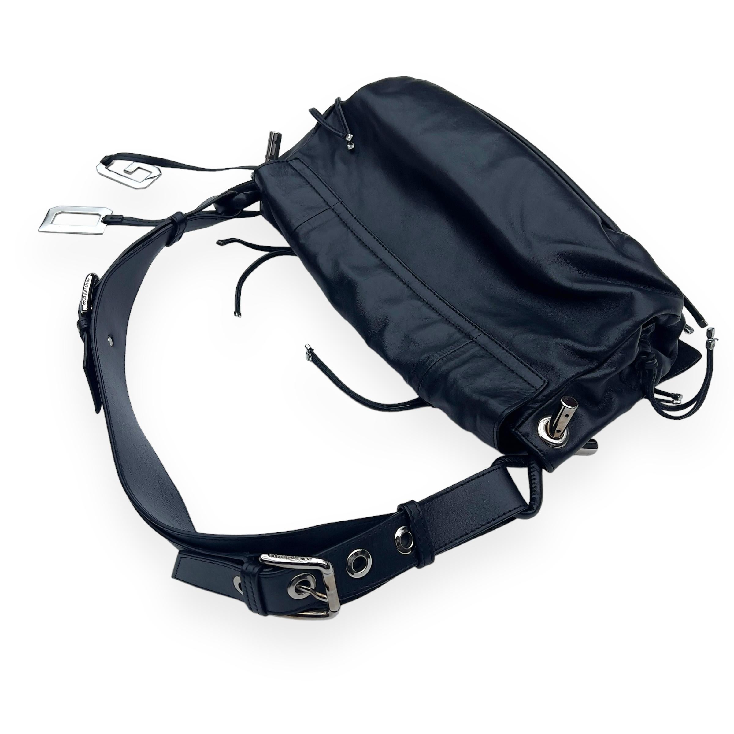 Black Dolce & Gabbana 2003 F/W leather ruffle bag For Sale