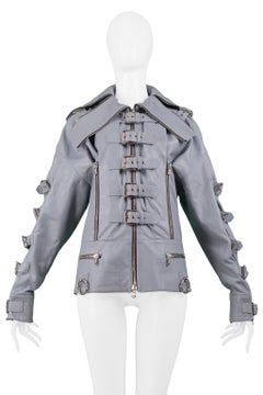 Dolce & Gabbana 2003 Grey Leather Biker Runway Jacket
