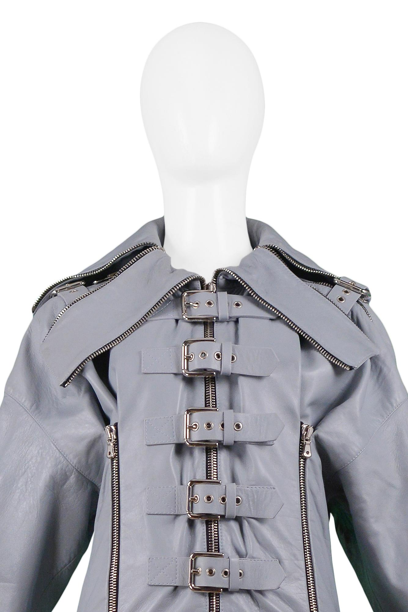 Dolce & Gabbana 2003 Graue Bikerjacke aus Leder für den Laufsteg im Zustand „Hervorragend“ in Los Angeles, CA