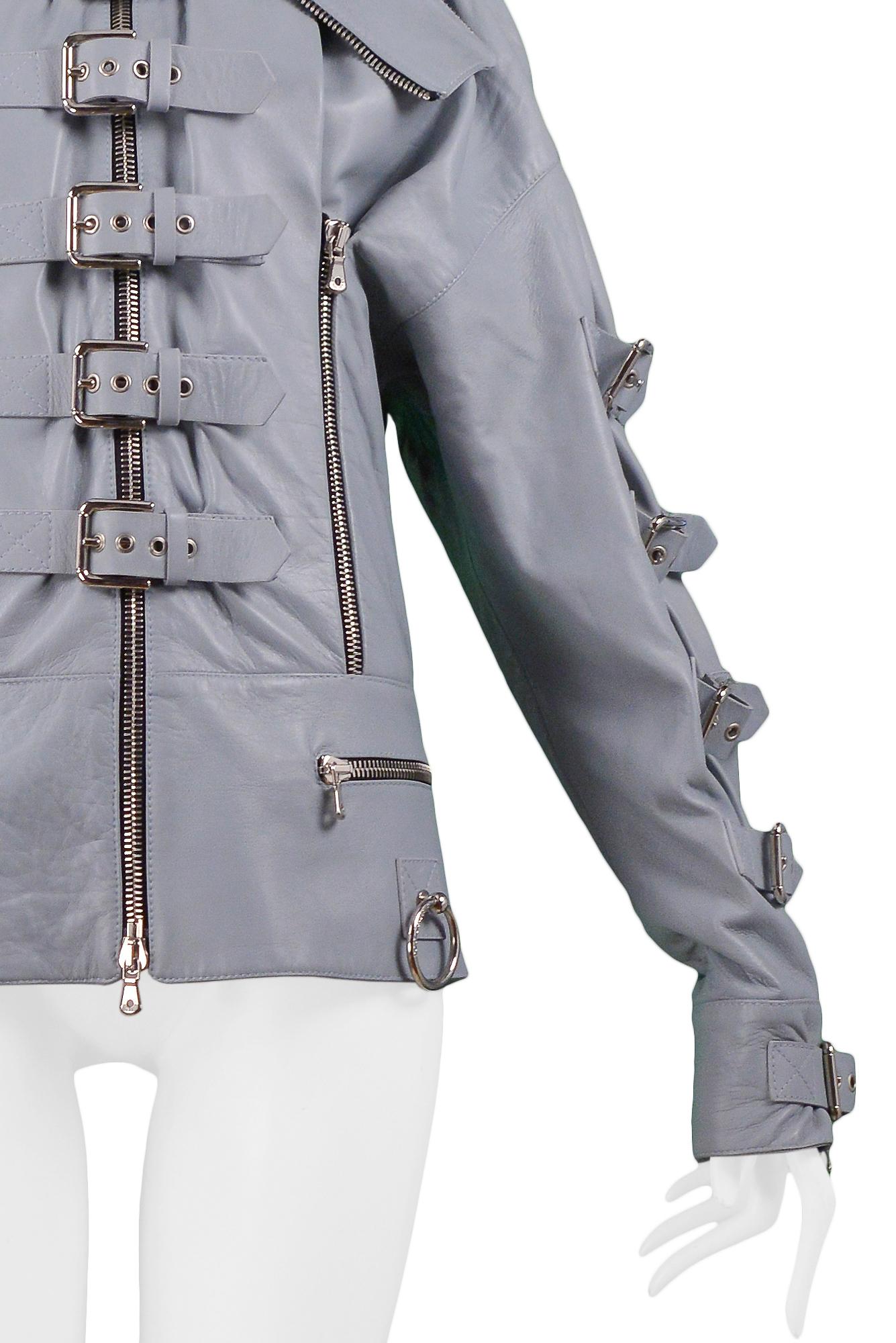 Dolce & Gabbana 2003 Graue Bikerjacke aus Leder für den Laufsteg Damen