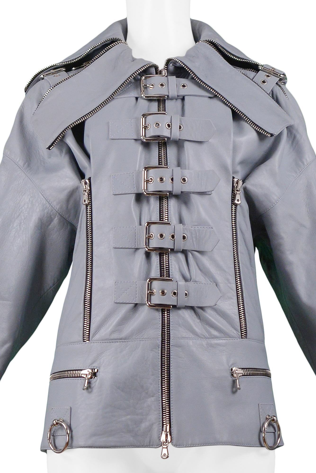 Dolce & Gabbana 2003 Graue Bikerjacke aus Leder für den Laufsteg 1