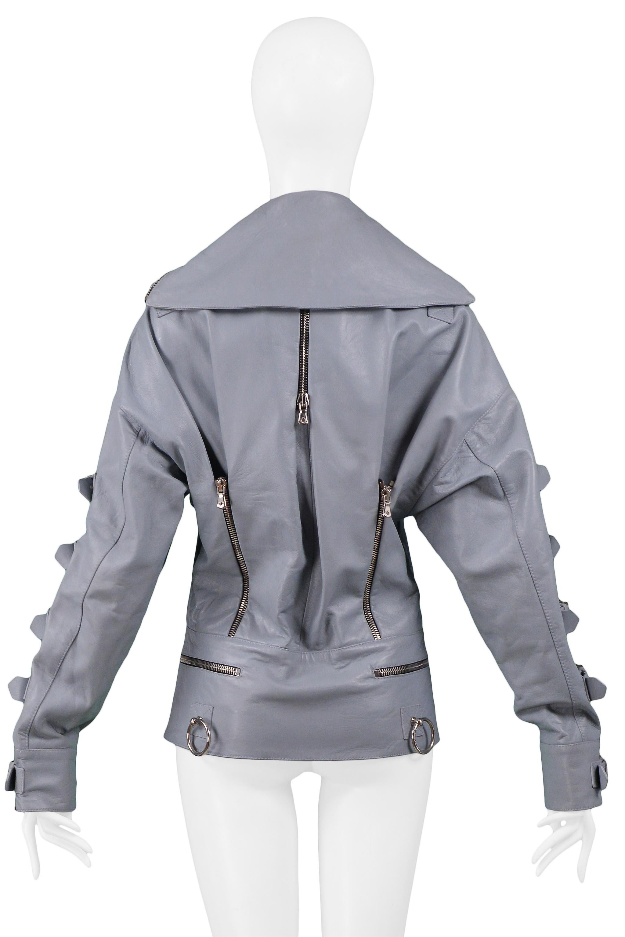 Gray Dolce & Gabbana 2003 Grey Leather Biker Runway Jacket 