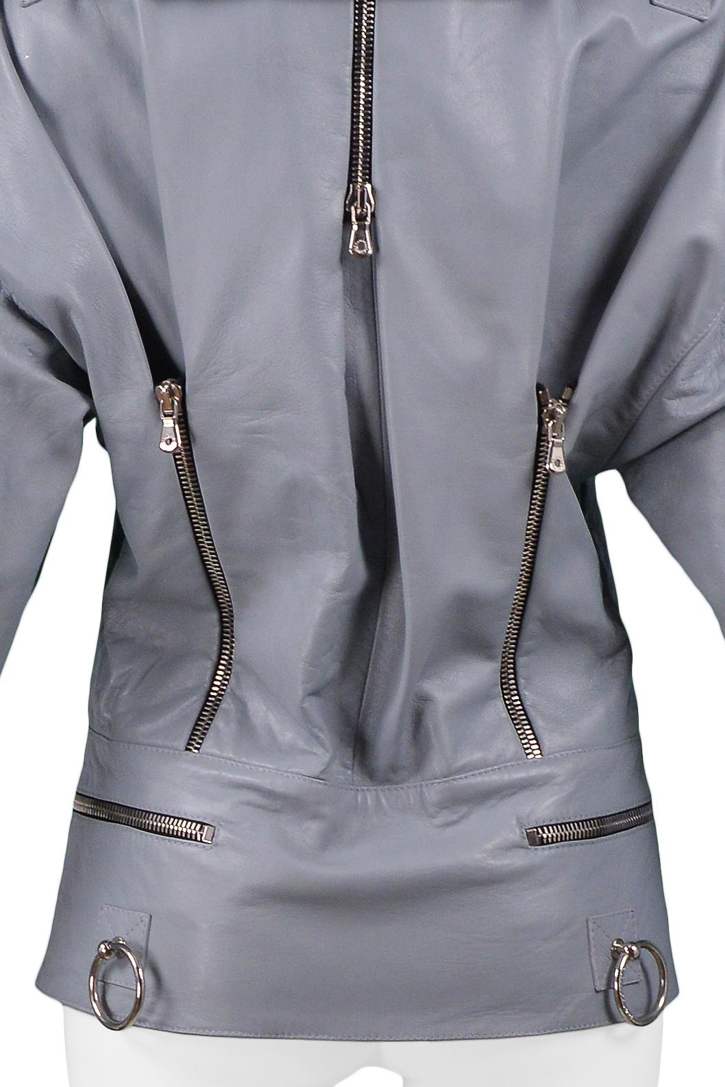 Dolce & Gabbana 2003 Grey Leather Biker Runway Jacket  In Excellent Condition In Los Angeles, CA