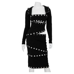 DOLCE & GABBANA 2003 Laufsteg Schwarzes verstellbares Midi-/Minikleid mit silbernen Schnappverschlüssen