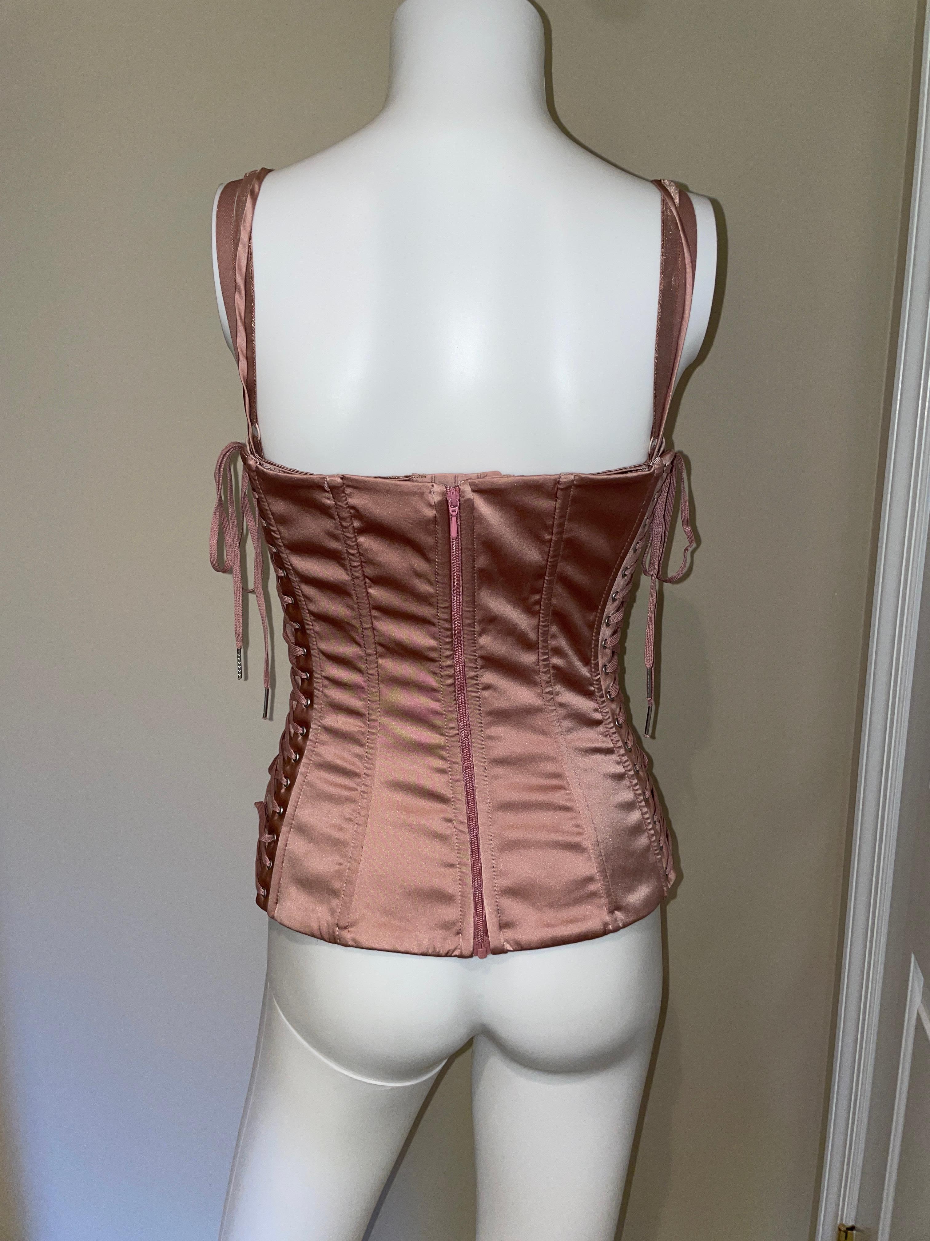 DOLCE & GABBANA 2003 sex collection hard boned lace up pink corset In Excellent Condition In Leonardo, NJ