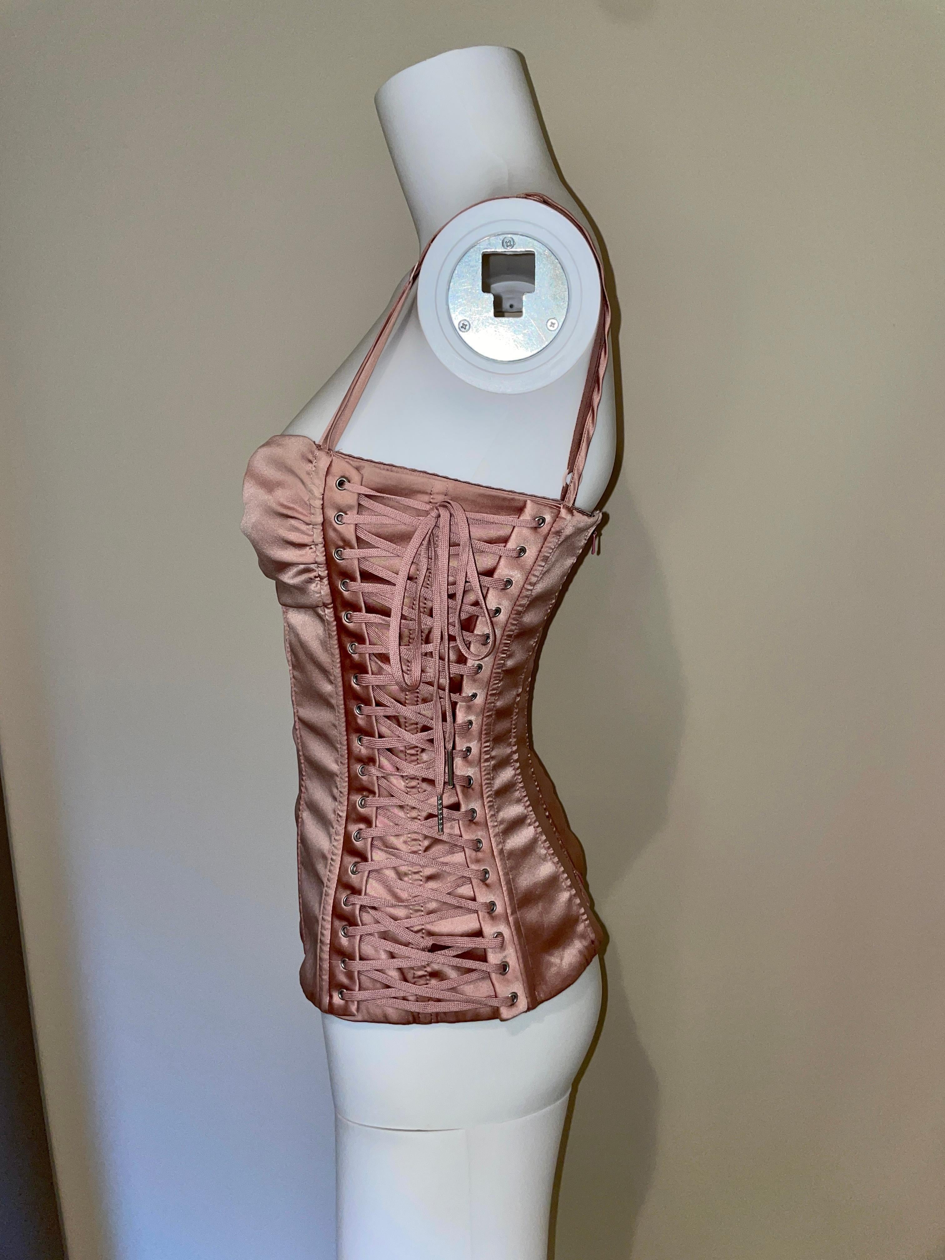 Women's DOLCE & GABBANA 2003 sex collection hard boned lace up pink corset