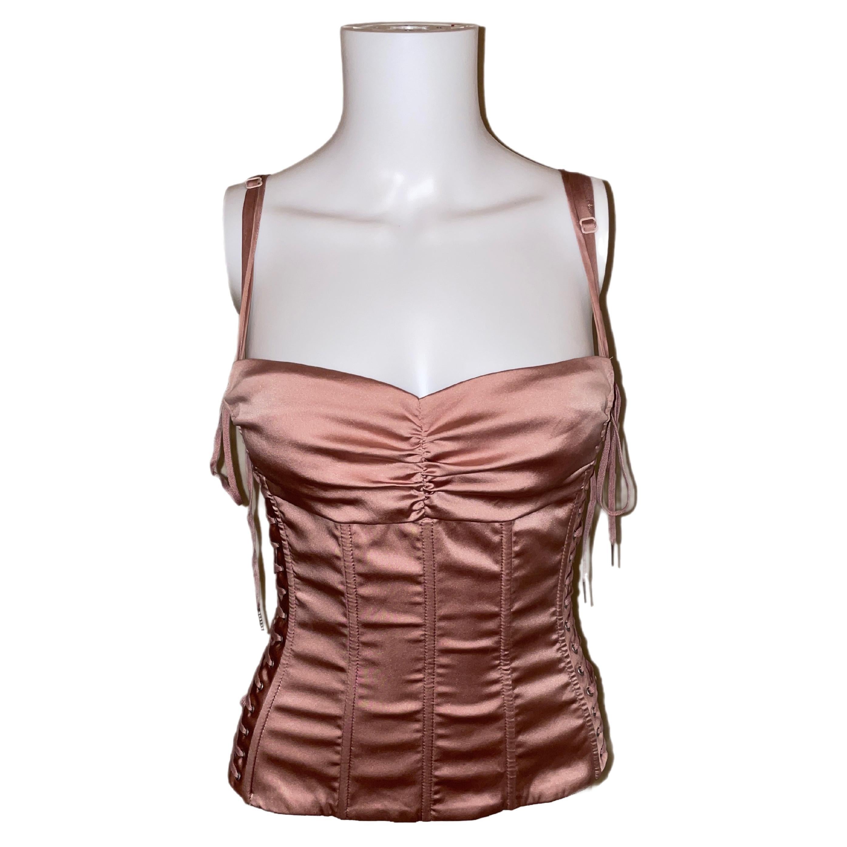DOLCE & GABBANA 2003 sex collection hard boned lace up pink corset