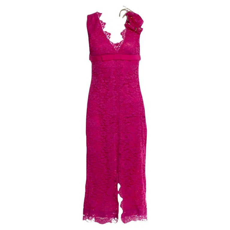 DOLCE and GABBANA 2004 "Barbie" Pink Lace Midi Cocktail Dress Flower  Details 42 For Sale at 1stDibs