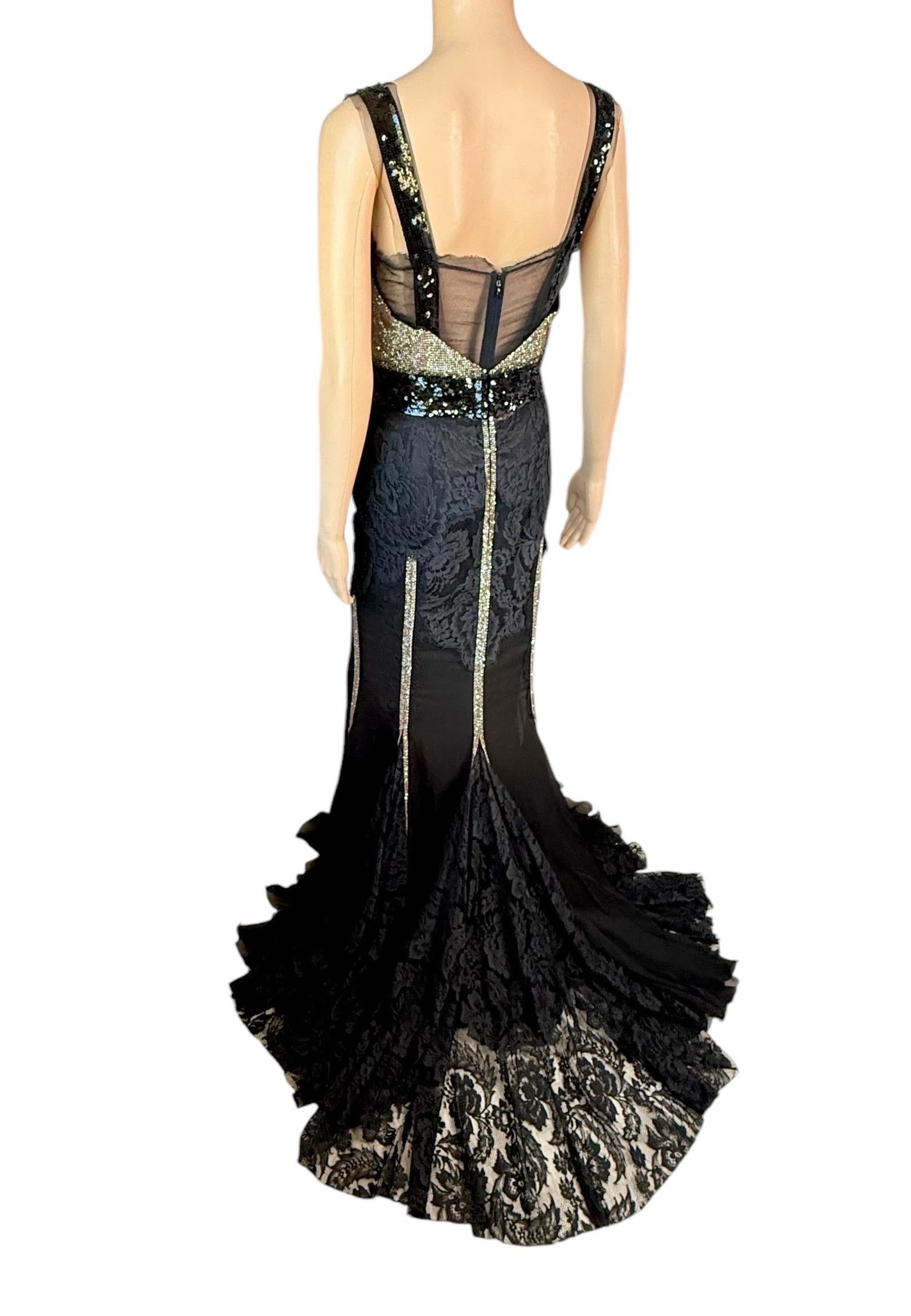 Dolce & Gabbana 2004 Unworn Metal Mesh Chainmail Sheer Lace Evening Dress Gown For Sale 5