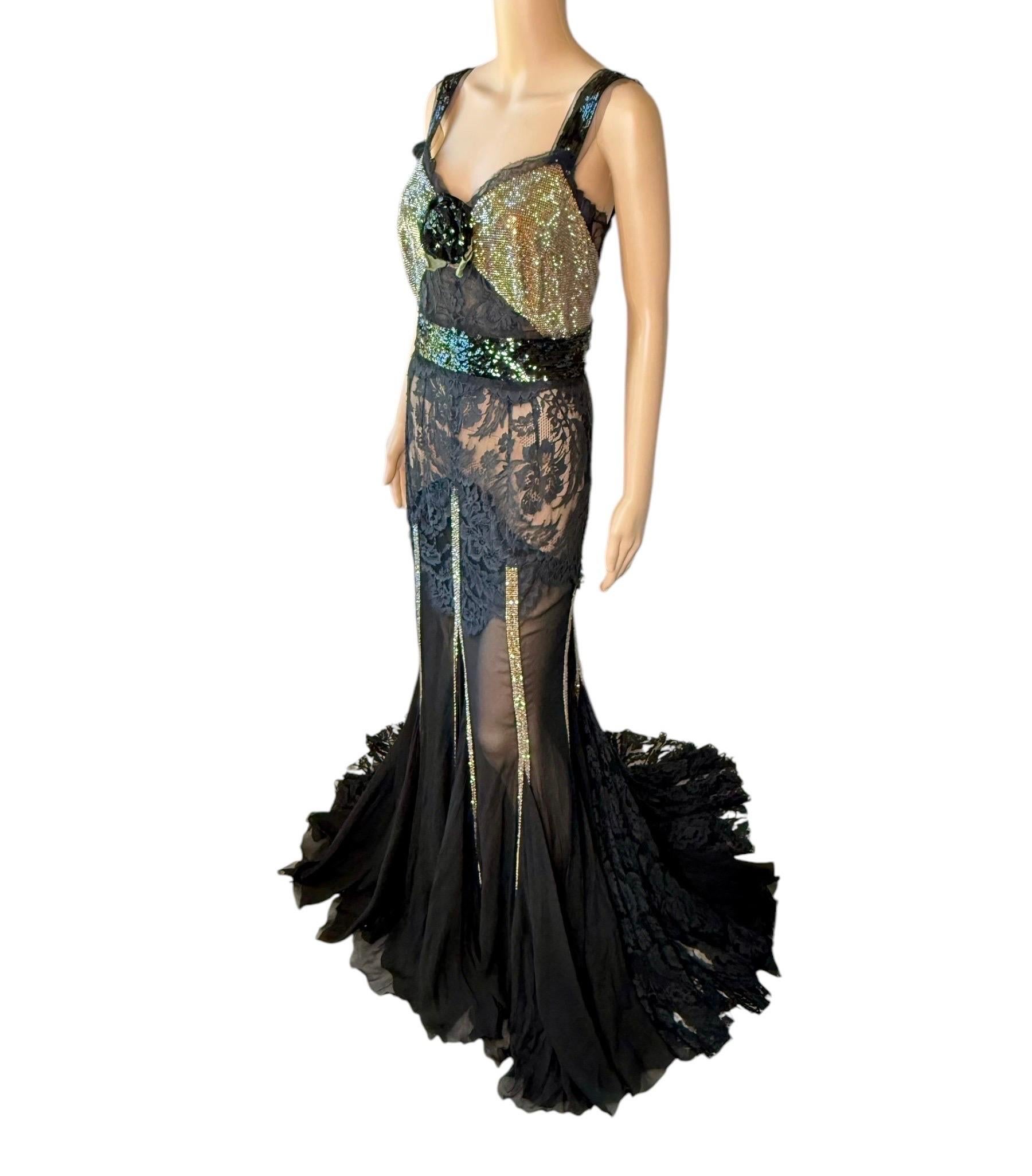 Dolce & Gabbana 2004 Unworn Metal Mesh Chainmail Sheer Lace Evening Dress Gown For Sale 8