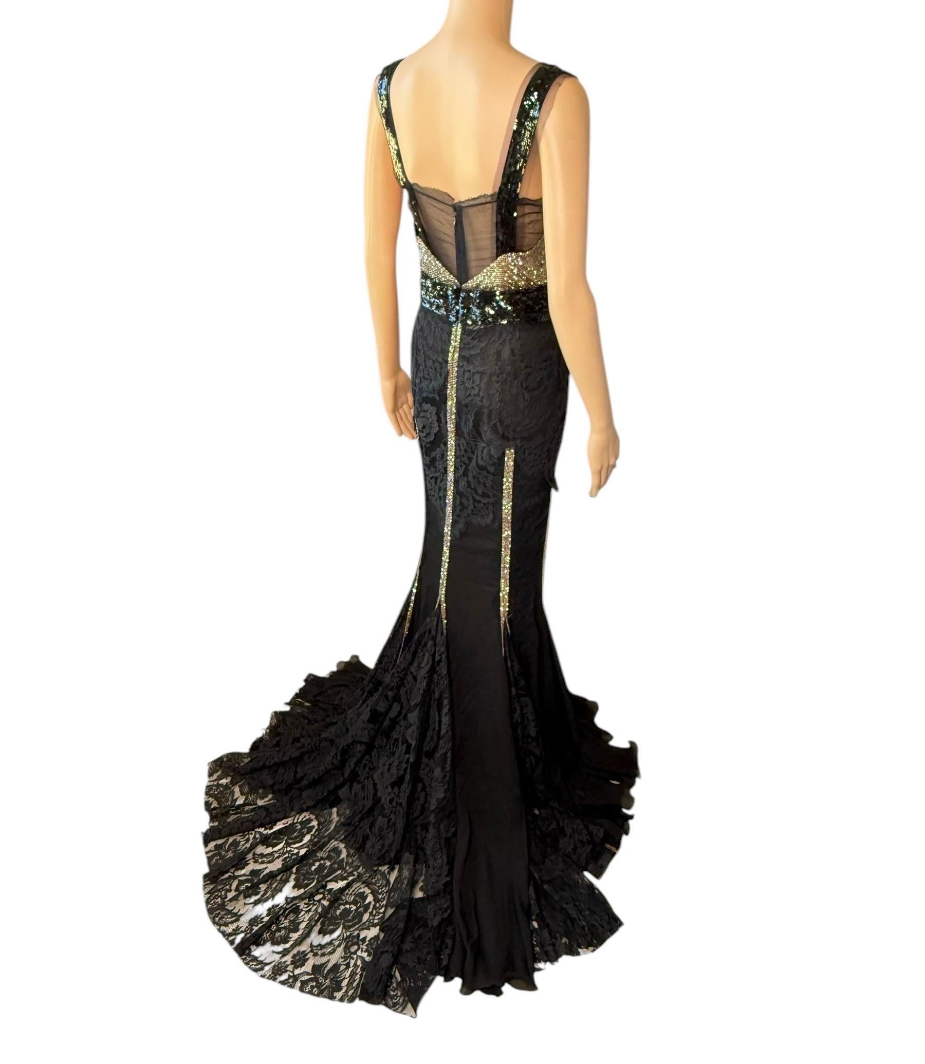Dolce & Gabbana 2004 Unworn Metal Mesh Chainmail Sheer Lace Evening Dress Gown For Sale 9