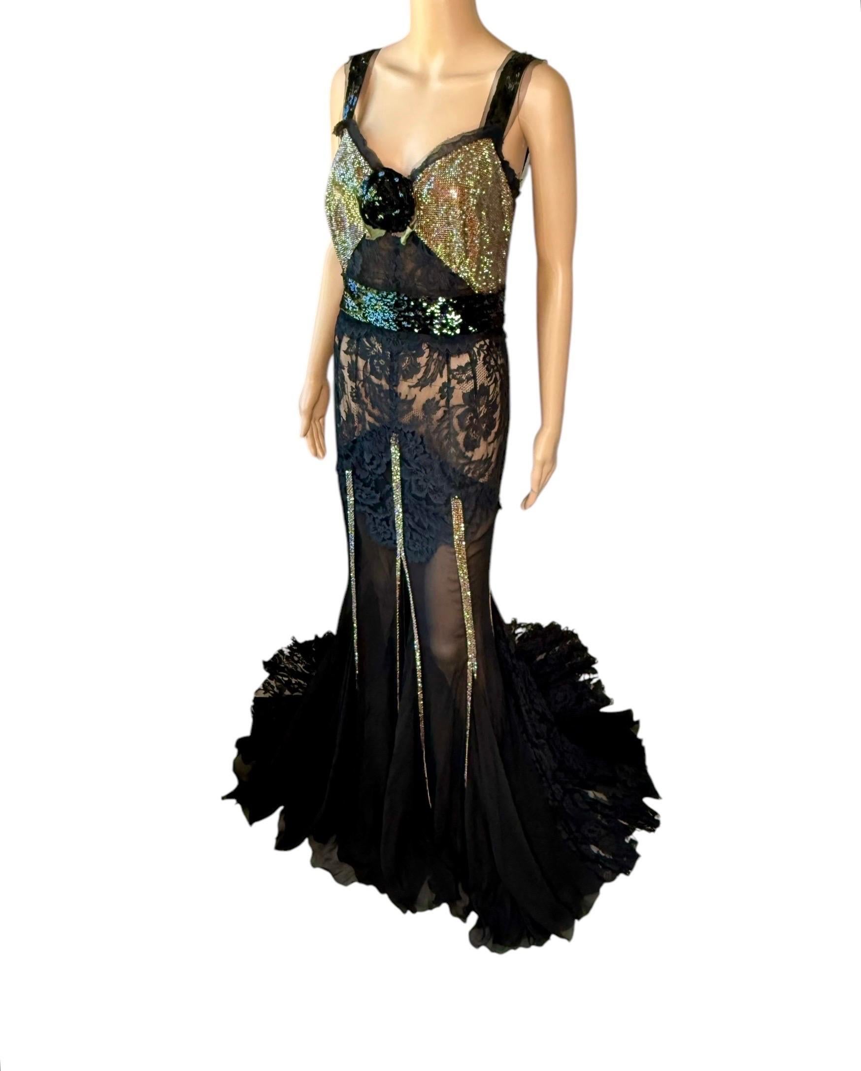 Dolce & Gabbana 2004 Unworn Metal Mesh Chainmail Sheer Lace Evening Dress Gown For Sale 10