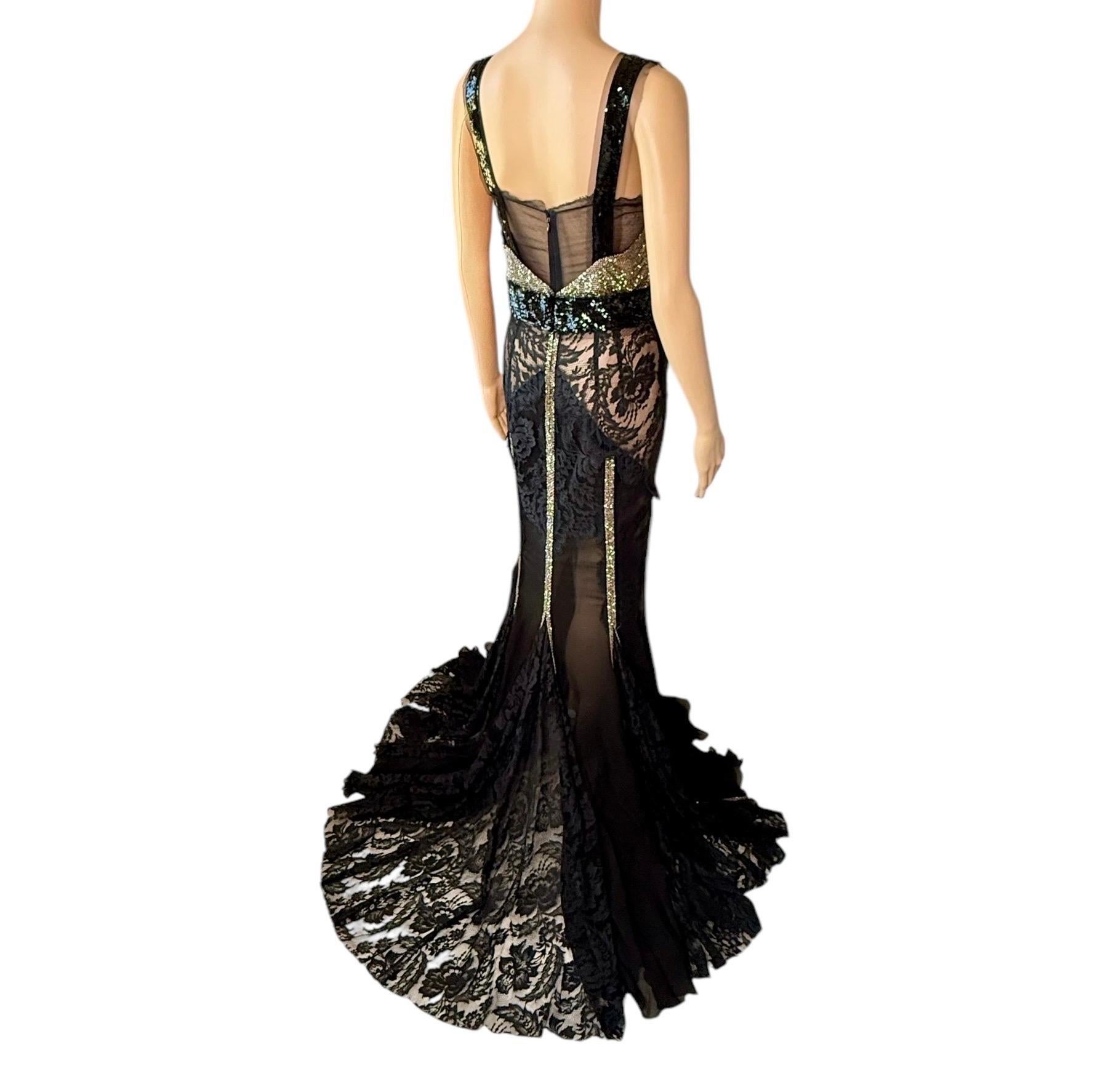 Dolce & Gabbana 2004 Unworn Metal Mesh Chainmail Sheer Lace Evening Dress Gown For Sale 11