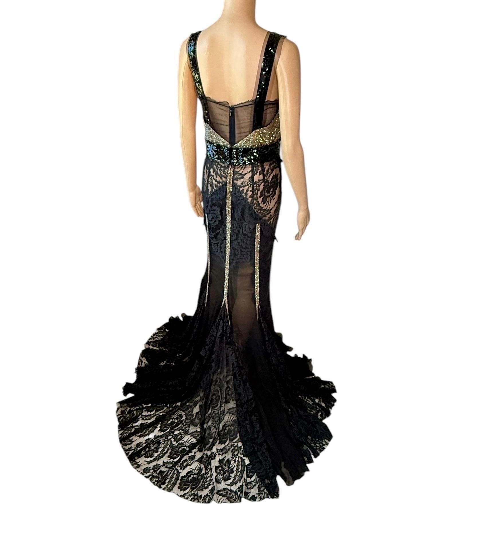 Dolce & Gabbana 2004 Unworn Metal Mesh Chainmail Sheer Lace Evening Dress Gown For Sale 12