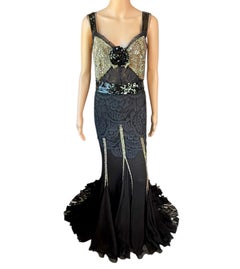 Dolce & Gabbana 2004 Unworn Metal Mesh Chainmail Sheer Lace Evening Dress Gown