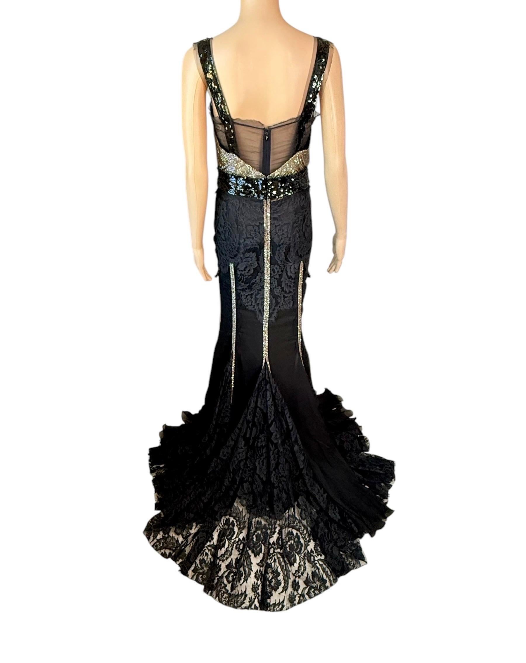 Black Dolce & Gabbana 2004 Unworn Metal Mesh Chainmail Sheer Lace Evening Dress Gown For Sale