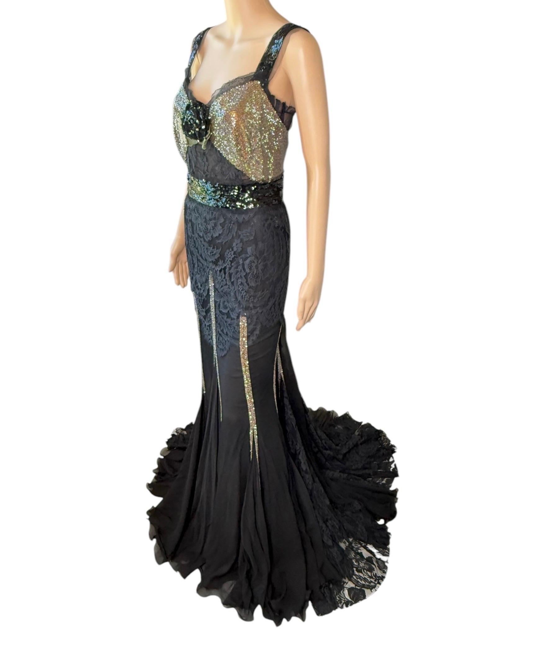 Dolce & Gabbana 2004 Unworn Metal Mesh Chainmail Sheer Lace Evening Dress Gown In New Condition For Sale In Naples, FL