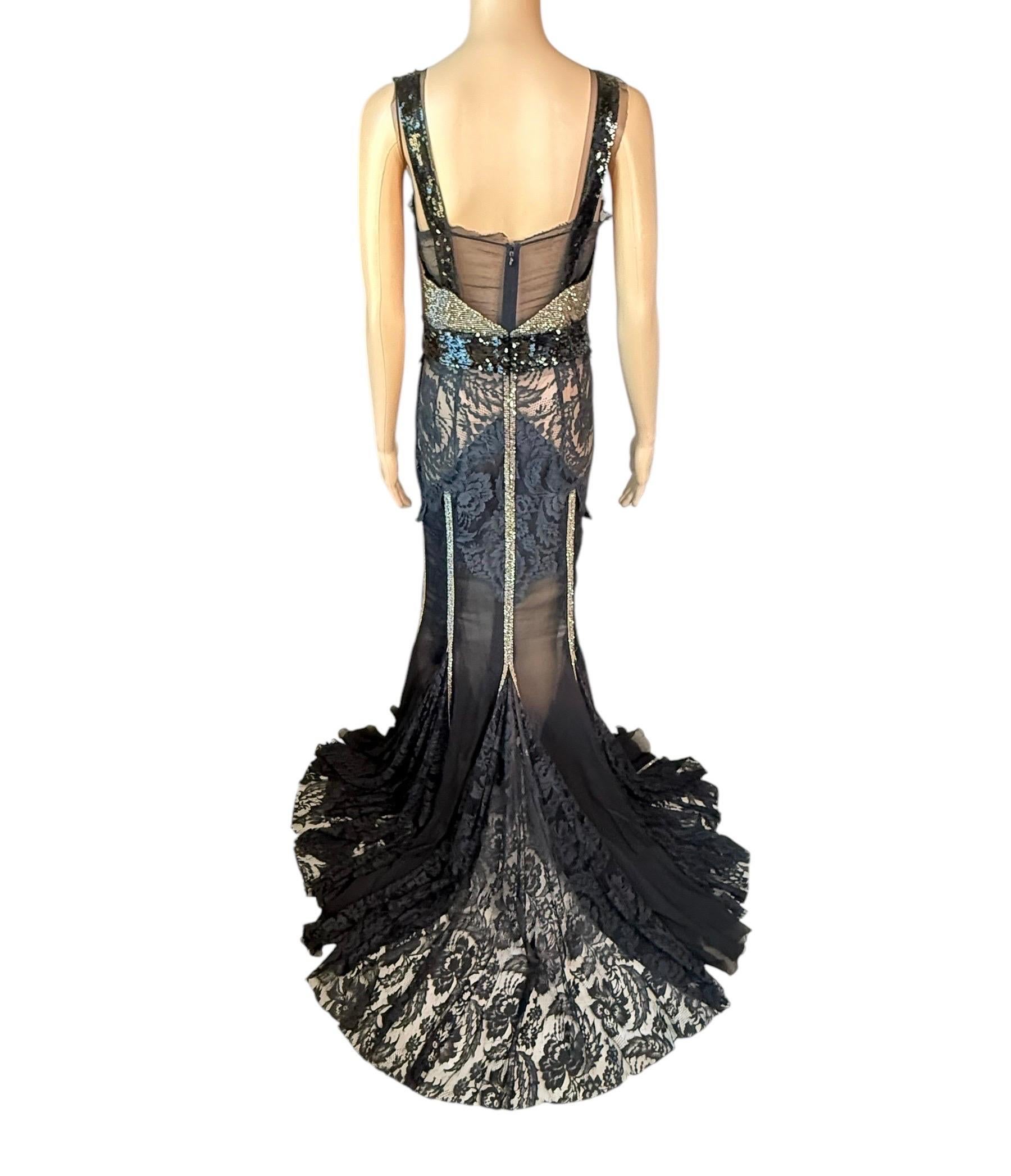 Dolce & Gabbana 2004 Unworn Metal Mesh Chainmail Sheer Lace Evening Dress Gown For Sale 1