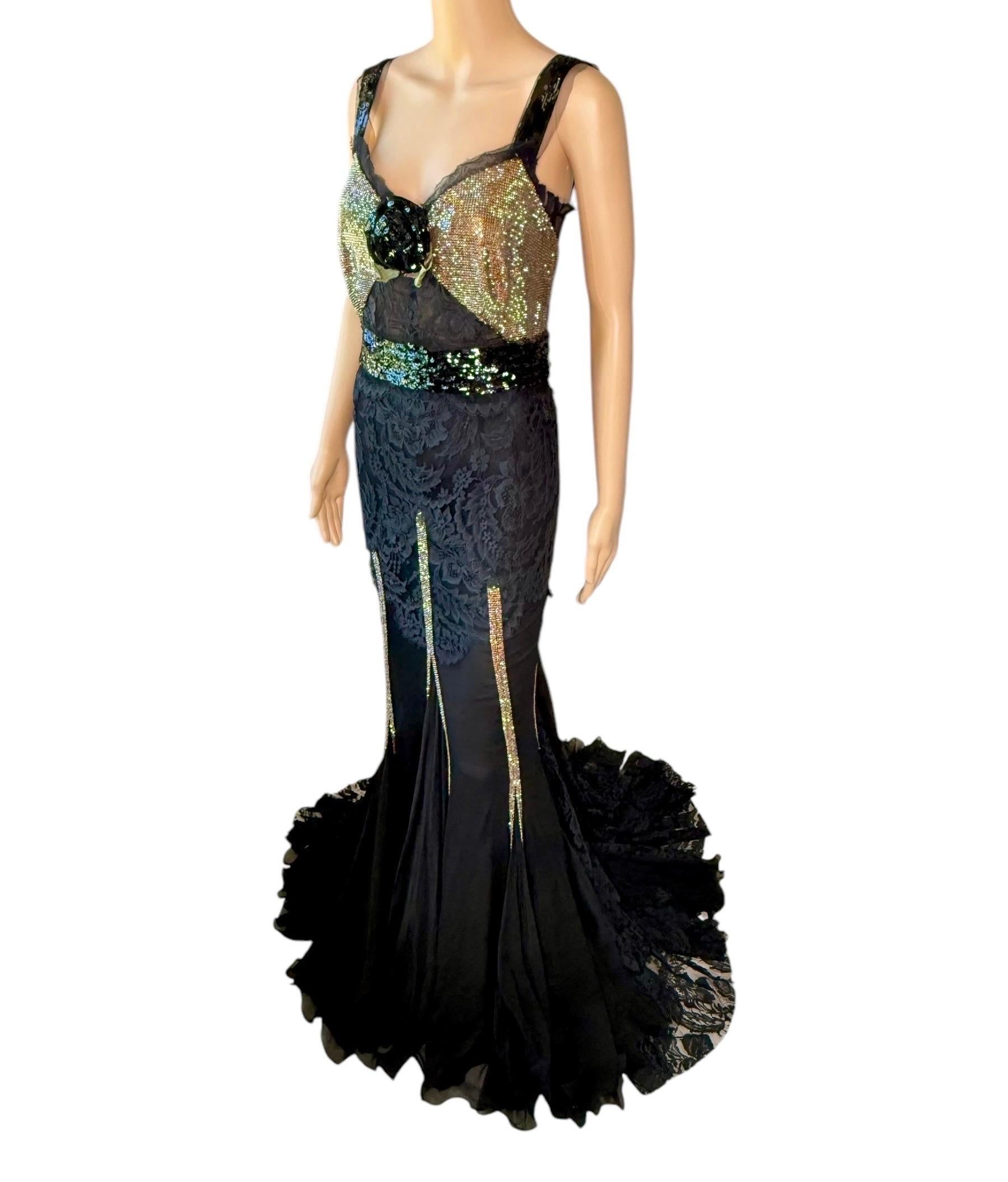 Dolce & Gabbana 2004 Unworn Metal Mesh Chainmail Sheer Lace Evening Dress Gown For Sale 2