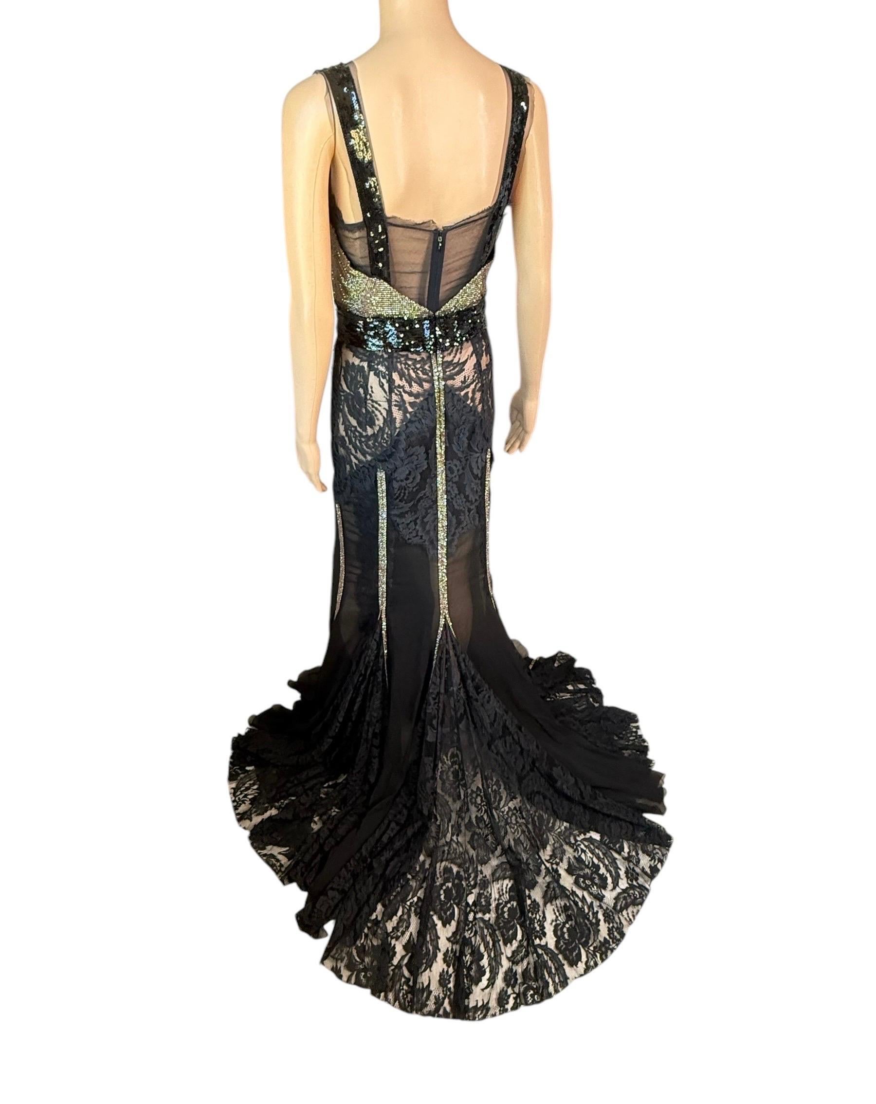 Dolce & Gabbana 2004 Unworn Metal Mesh Chainmail Sheer Lace Evening Dress Gown For Sale 3