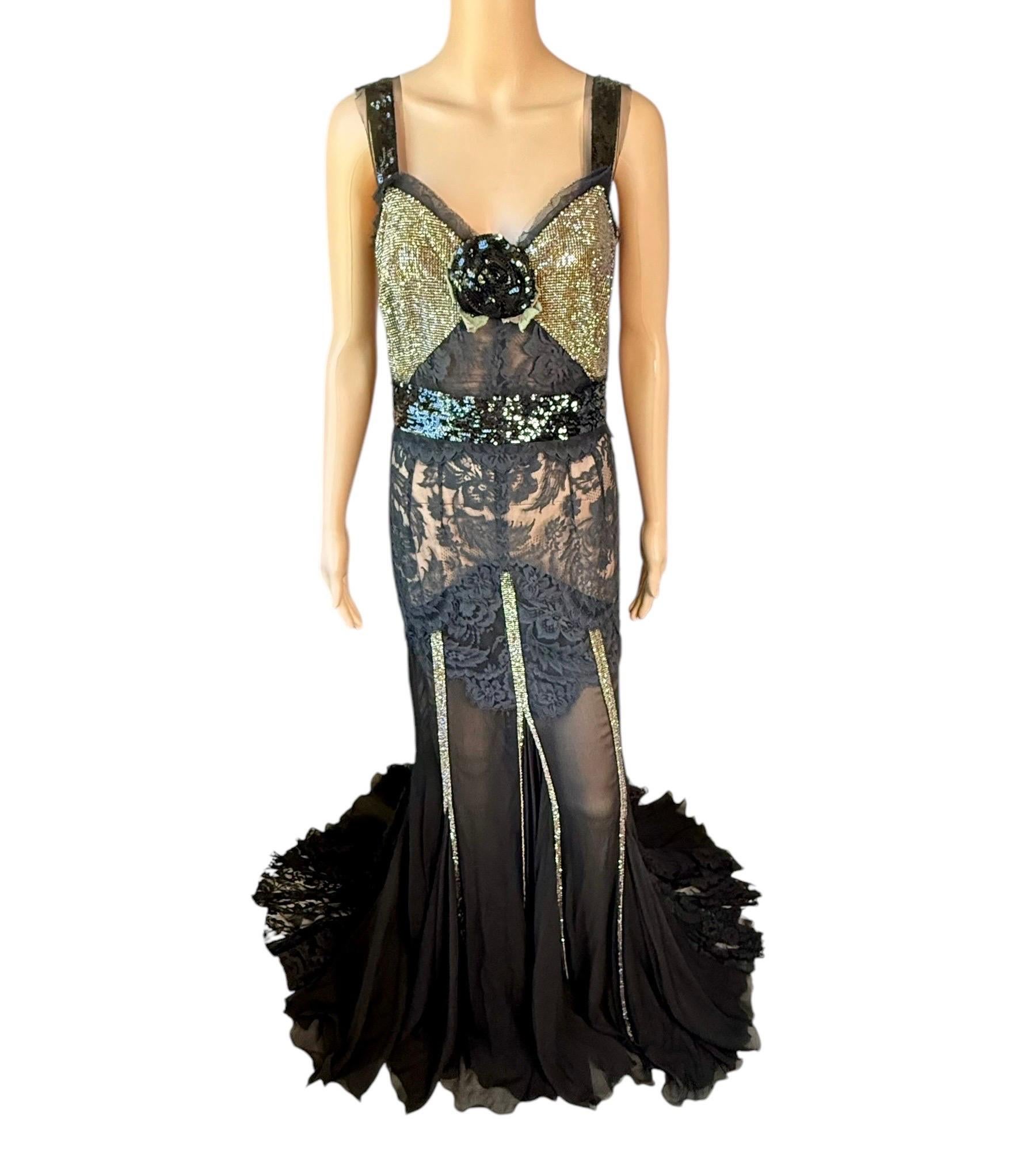 Dolce & Gabbana 2004 Unworn Metal Mesh Chainmail Sheer Lace Evening Dress Gown For Sale 4