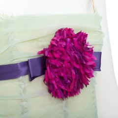 DOLCE GABBANA 2005 Vintage green silk pink flower applique corset bustier IT40 S